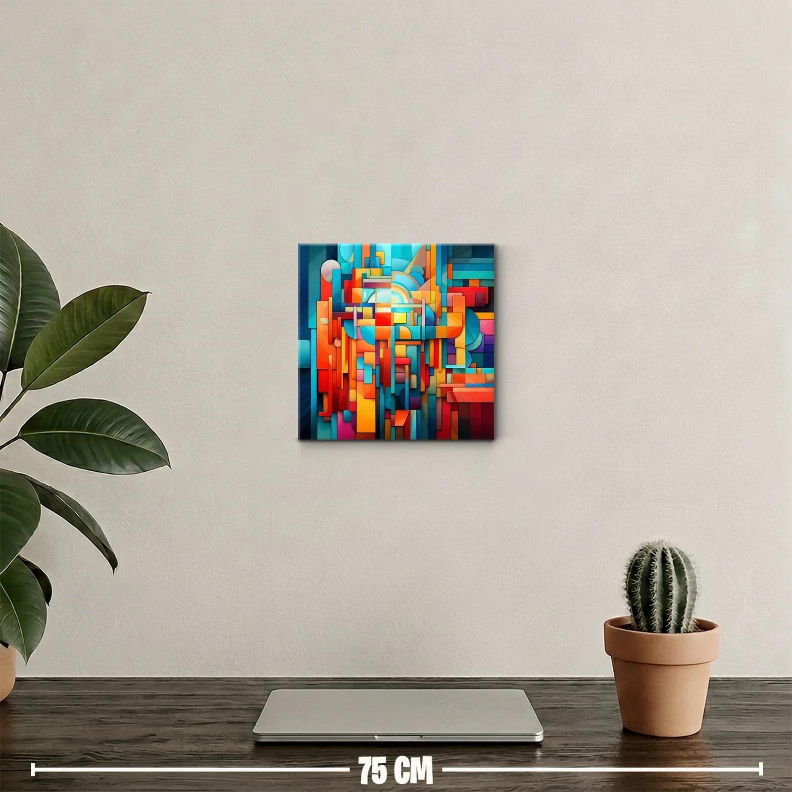 Cuadro abstracto en vibrantes tonos cálidos y fríos — miniatura 2