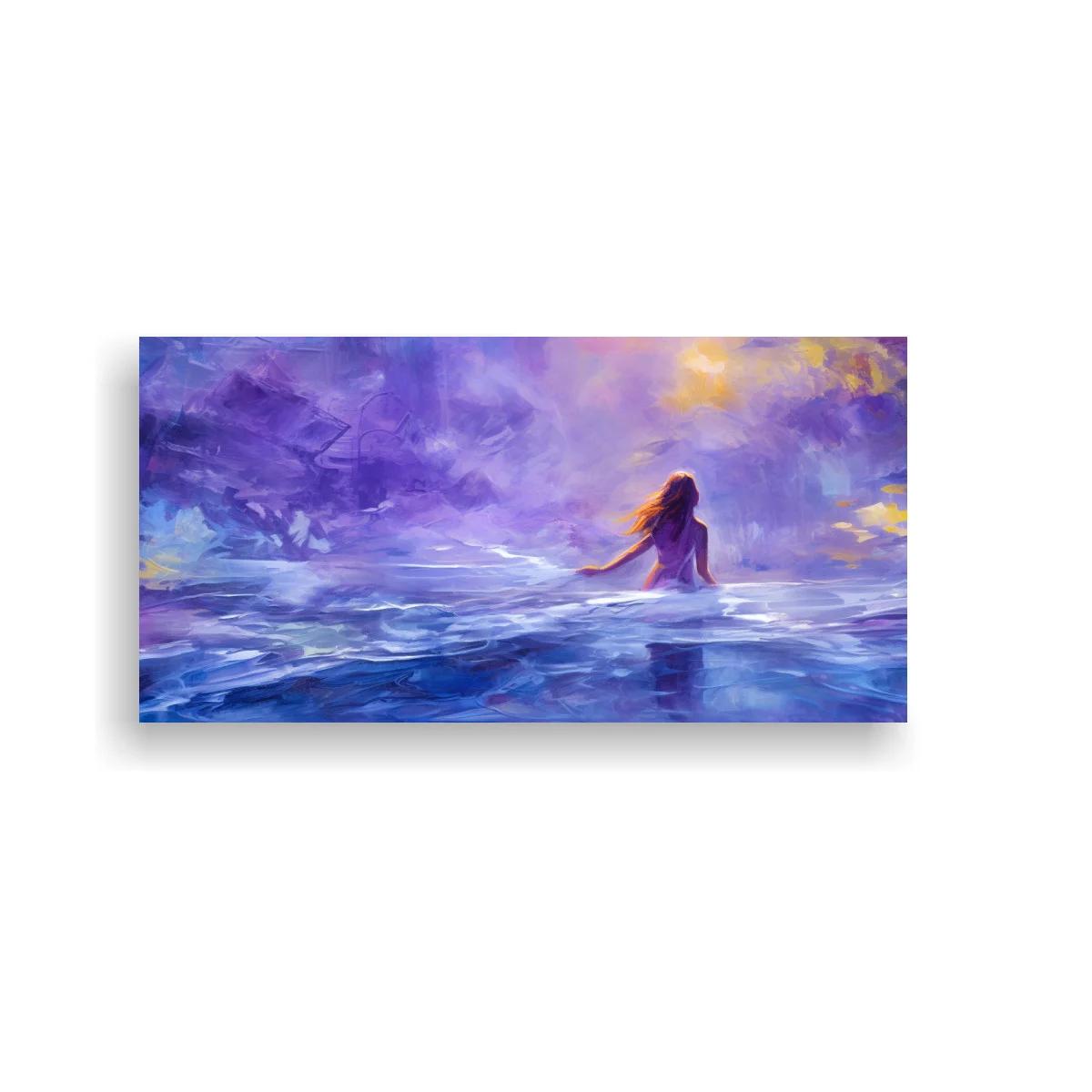 Cuadro mujer caminando sobre el agua con cielo luminoso