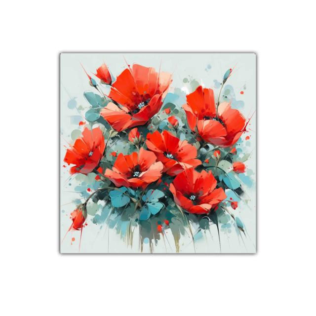 Vibrante obra floral con amapolas rojas luminosas