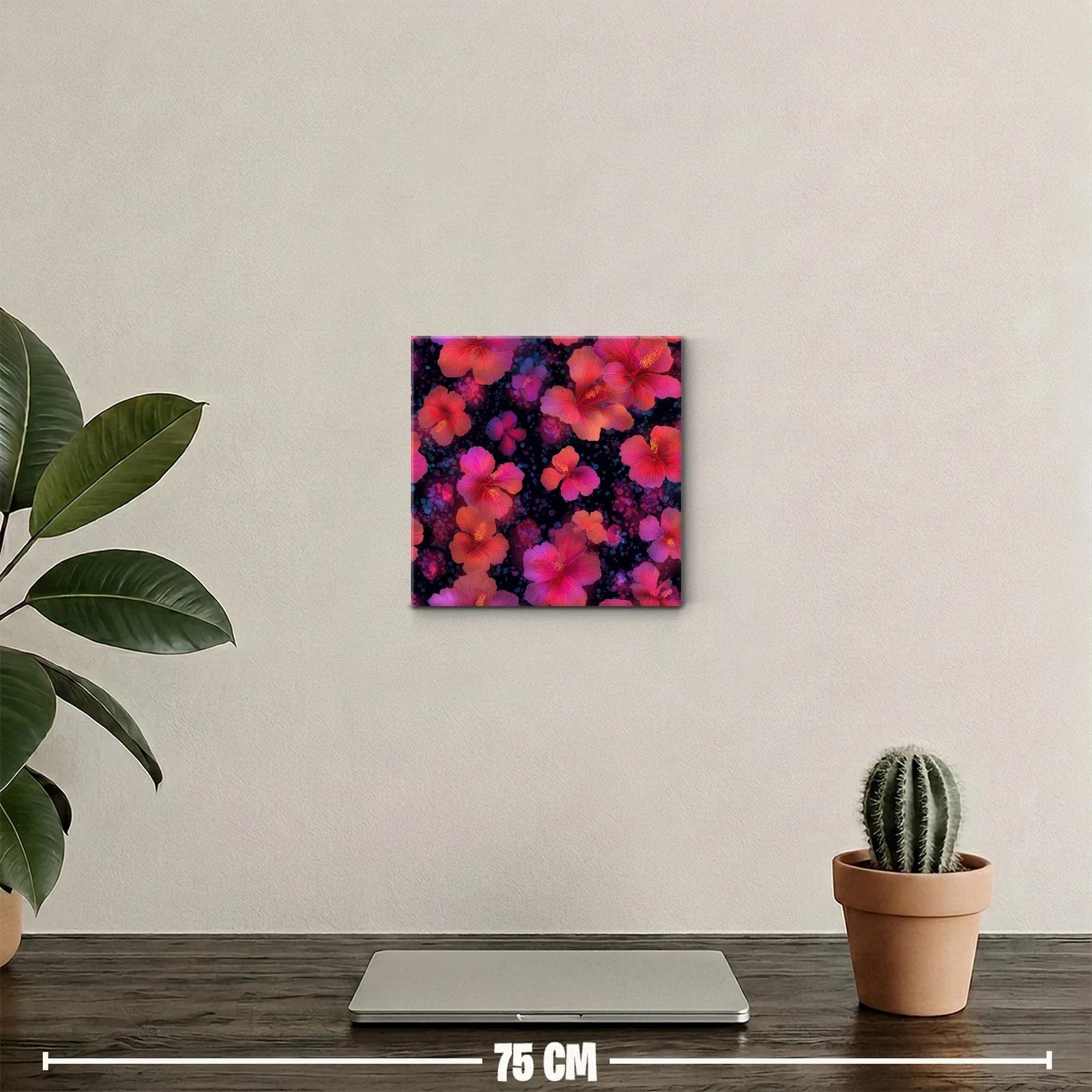 Cuadro con vibrantes flores rojas y moradas sobre fondo oscuro — miniatura 2