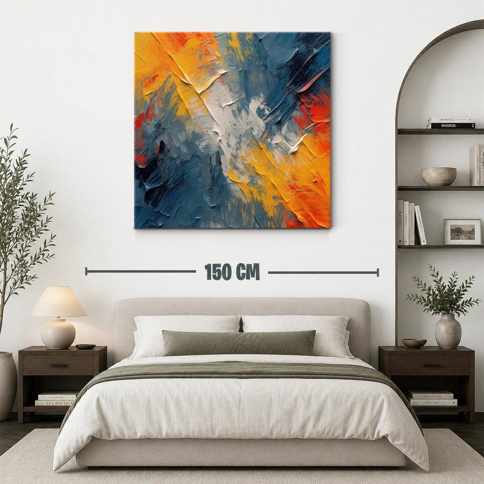 Cuadro abstracto con textura en tonos cálidos y fríos contrastantes — miniatura 3