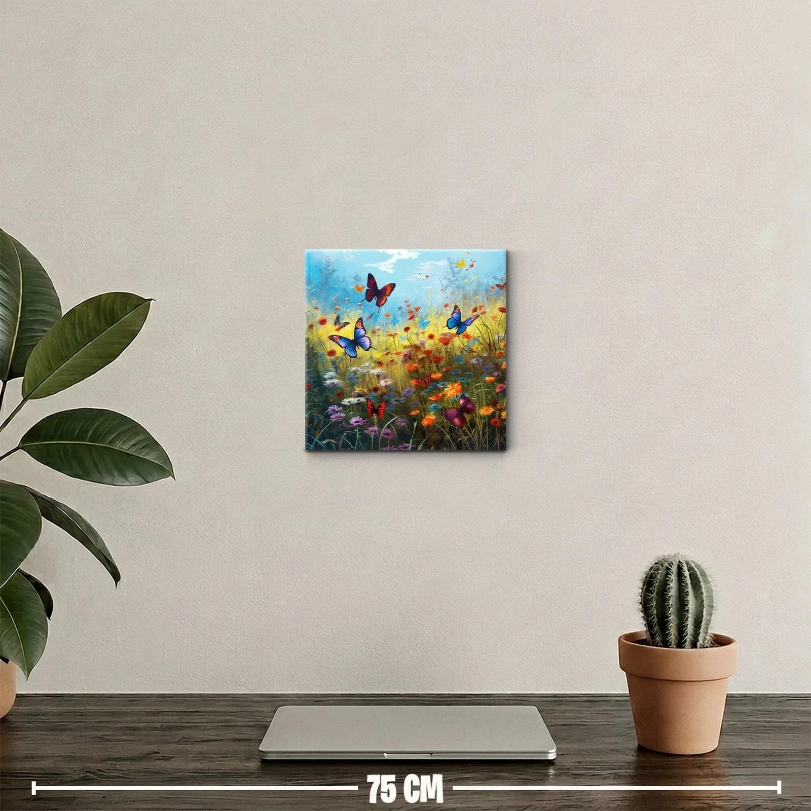 Mariposas sobre campo de flores silvestres en brillante día soleado — miniatura 2