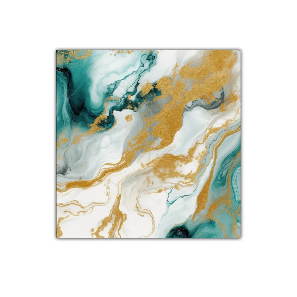Cuadro decorativo con diseño abstracto en tonos dorados y verdes