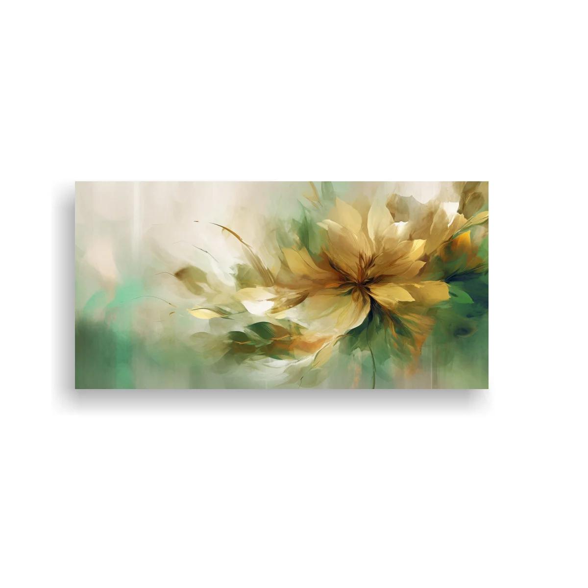 Cuadro flor beige abierta con hojas verdes borrosas