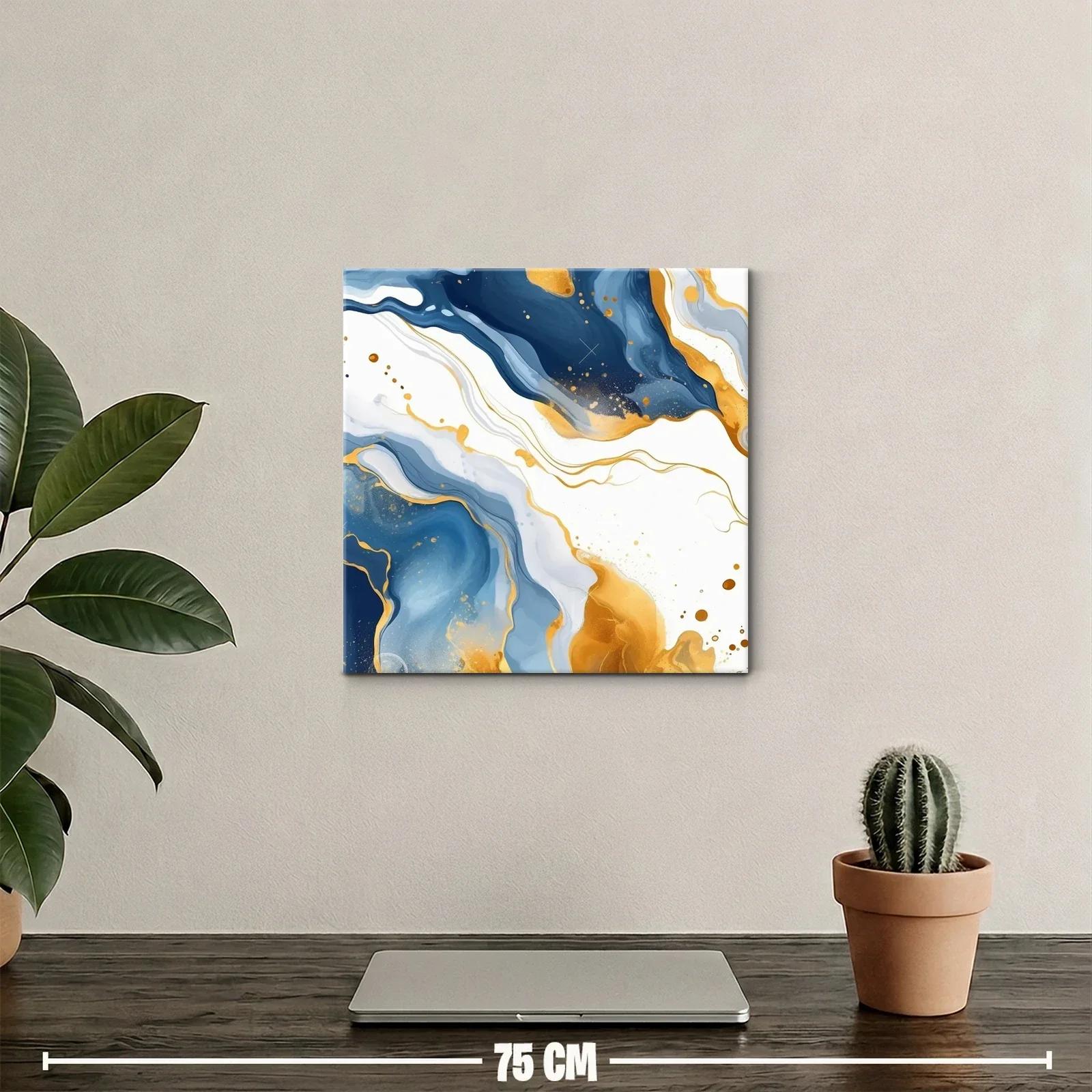 Cuadro Abstracto en Tonos Azules y Dorados Elegantes — miniatura 2