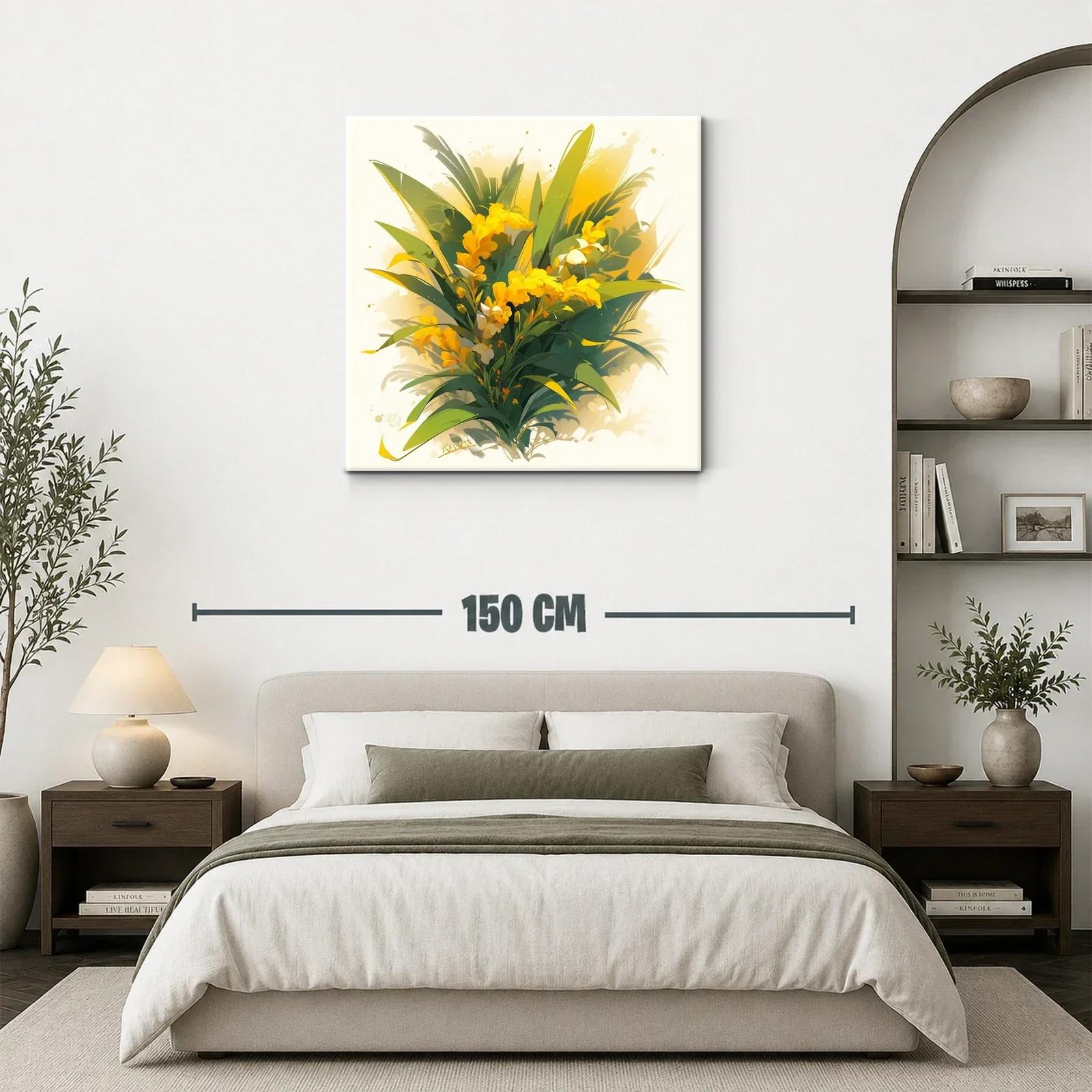 Cuadro con ramo vibrante de flores amarillas y follaje verde — miniatura 3