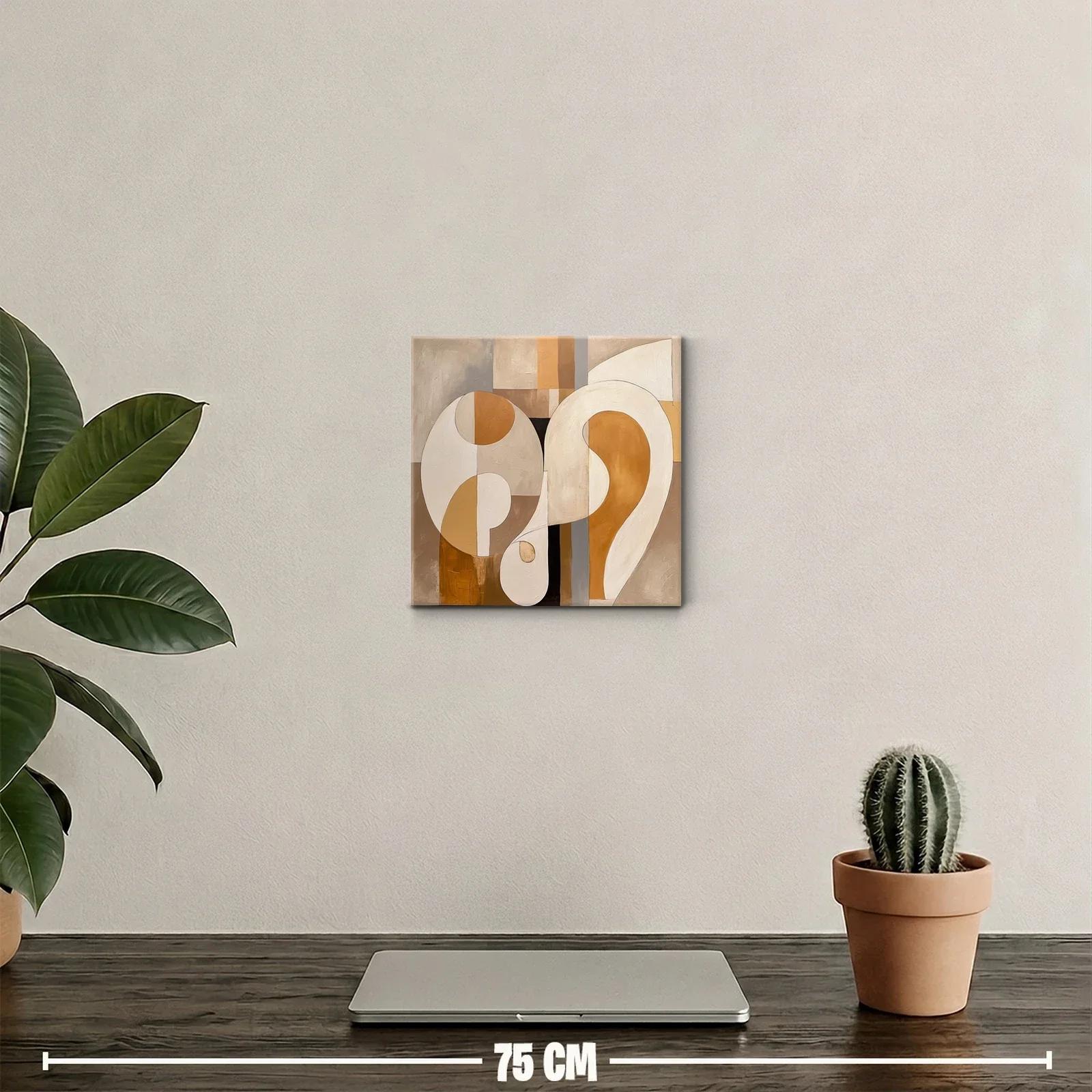 Cuadro abstracto con formas orgánicas en tonos tierra y beige — miniatura 2