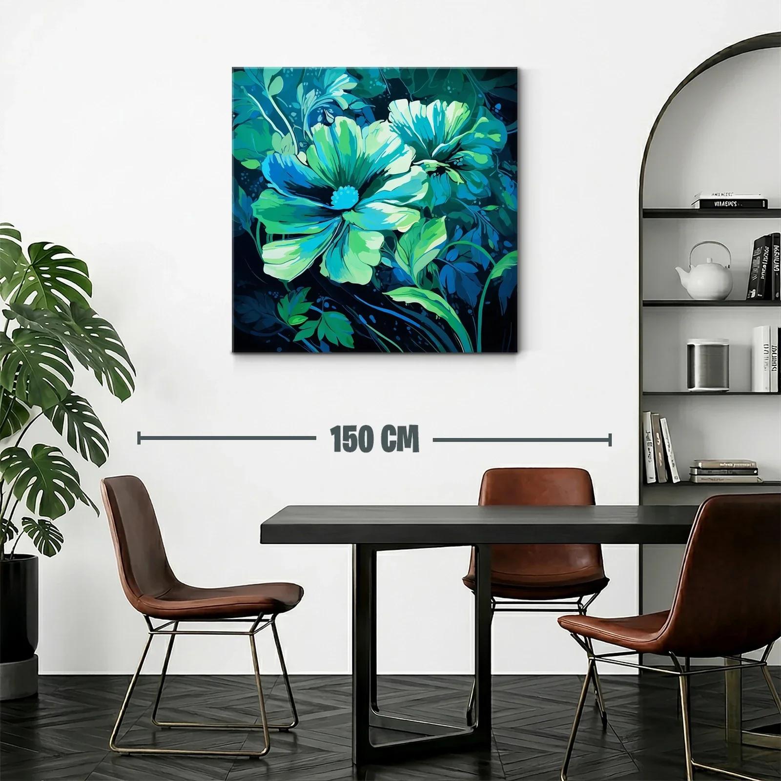 Cuadro floral en tonos azules y verdes vibrantes — miniatura 2