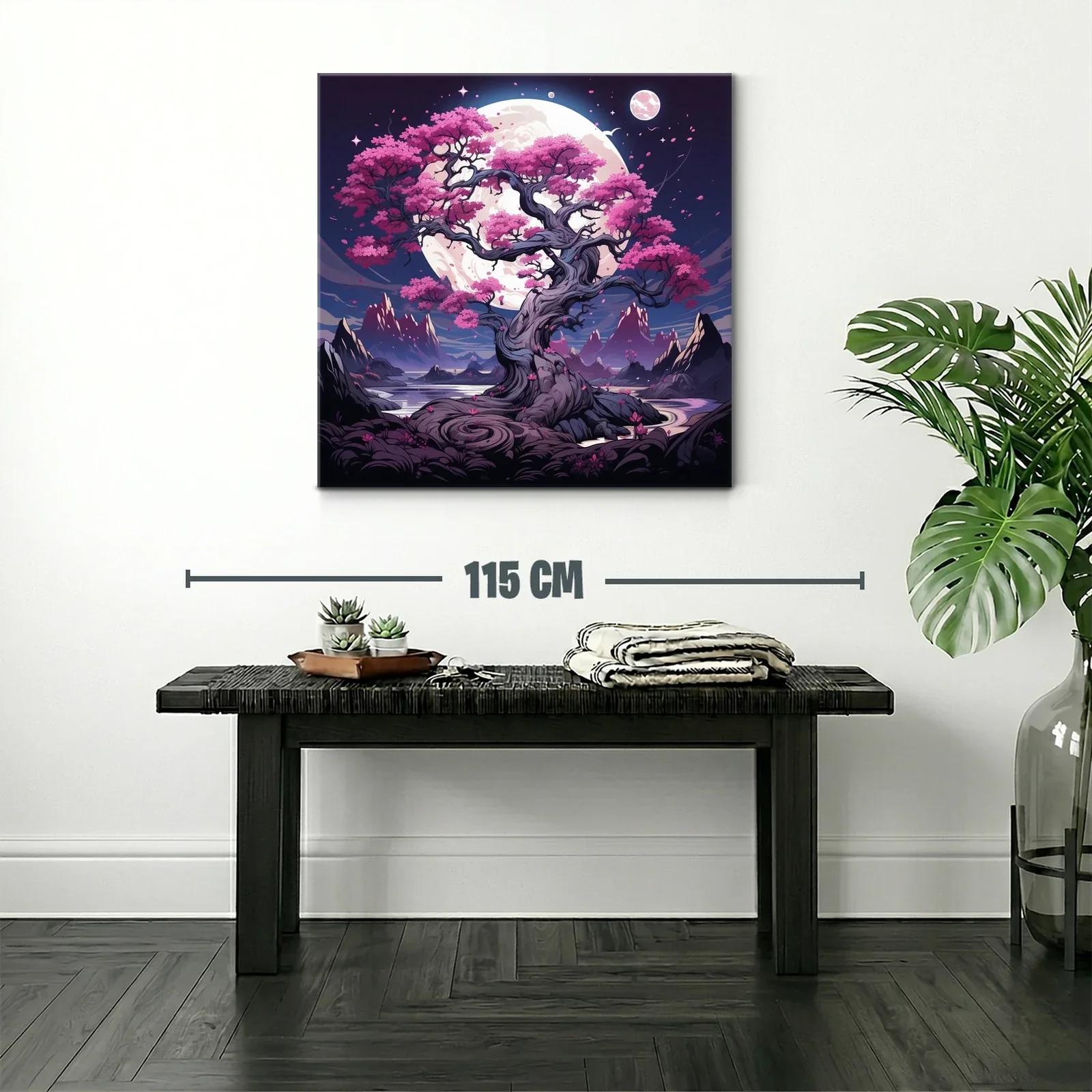 Árbol Sakura bajo luna llena en paisaje fantástico — miniatura 2