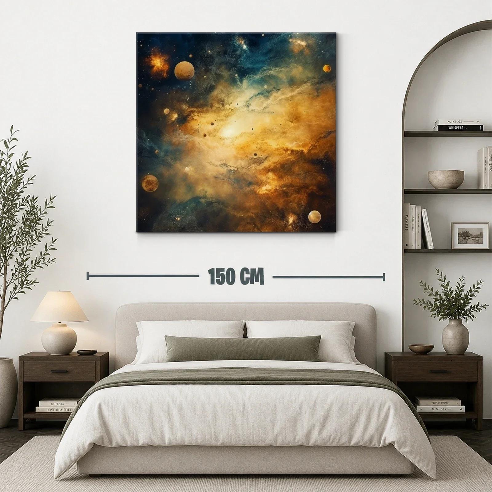 Galaxia brillante entre mundos y estrellas doradas — miniatura 3