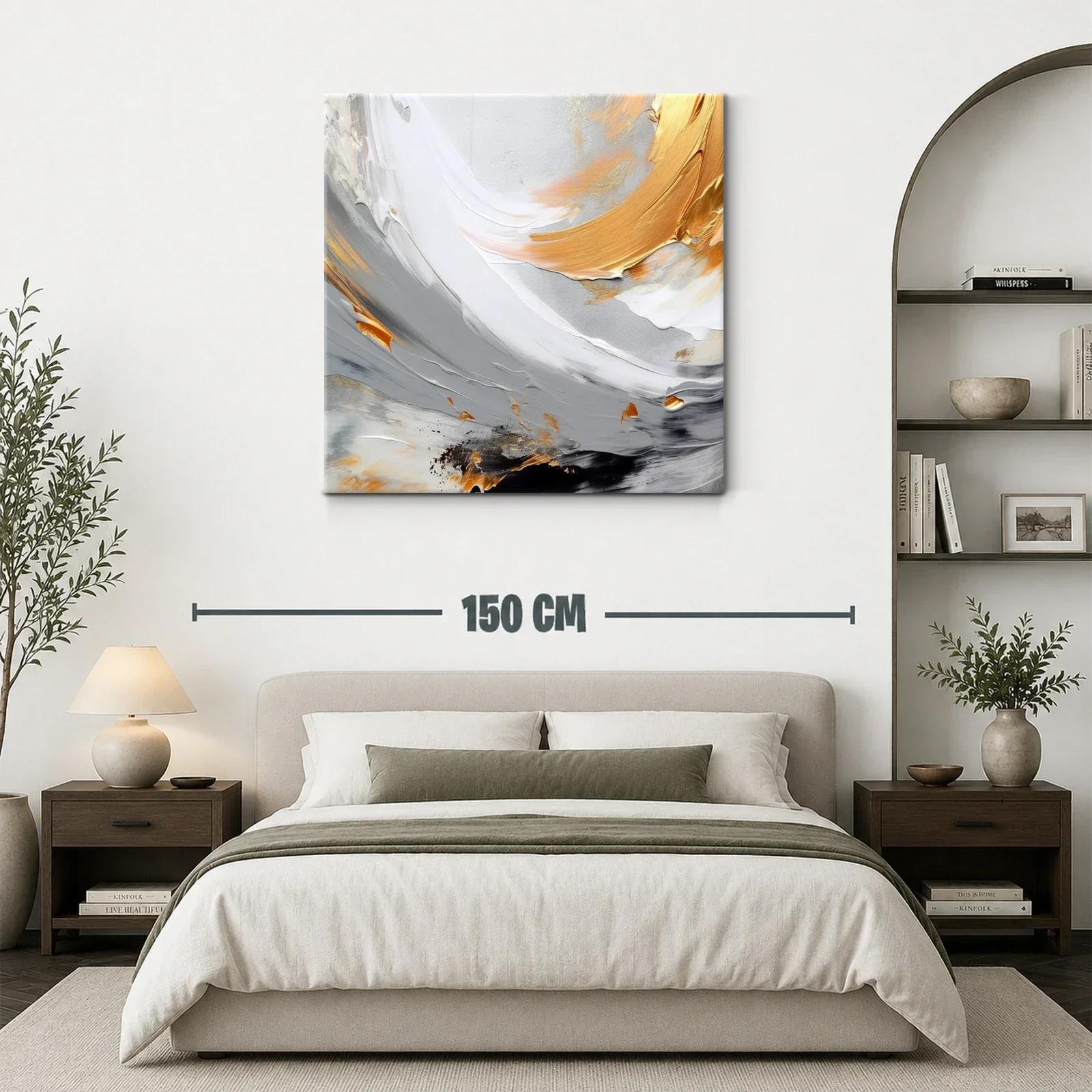 Cuadro abstracto con tonos grises y dorados elegantes — miniatura 3