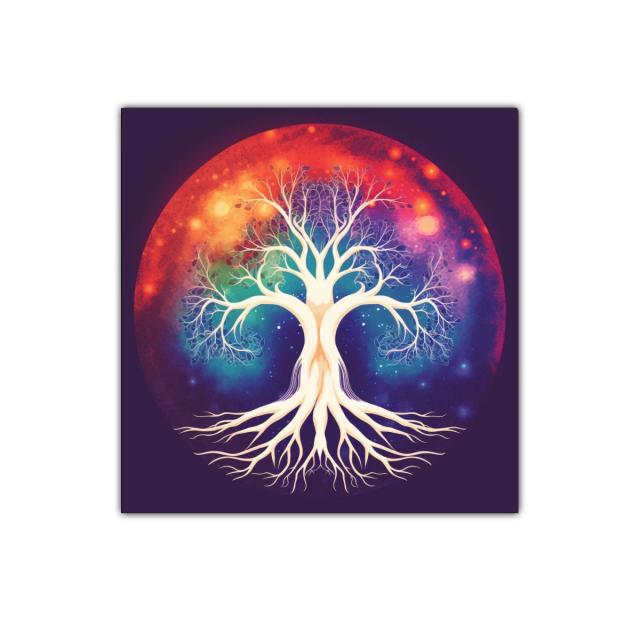 Árbol de la vida iluminado en vibrante fondo cósmico