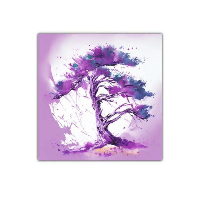 Árbol en tonos púrpura con pinceladas dinámicas