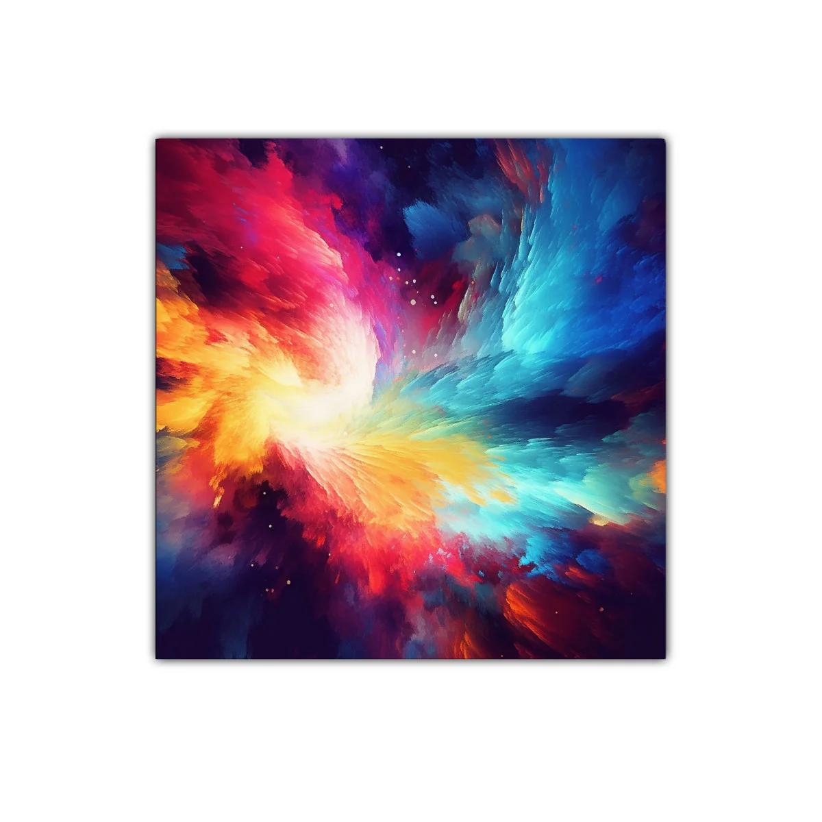 Explosión de color energético con tonos cálidos y fríos vibrantes