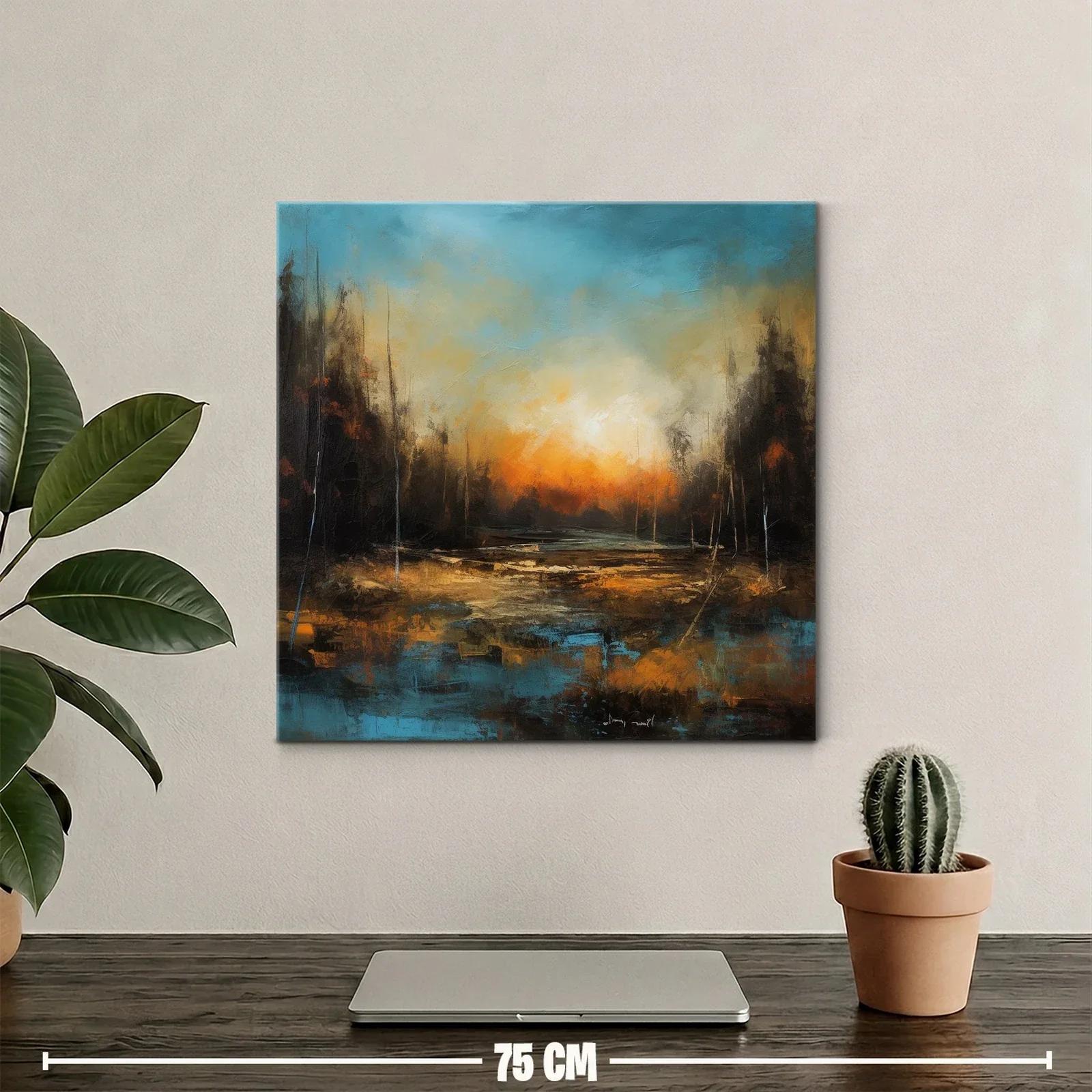 Paisaje abstracto con atardecer y tonos cálidos y fríos — miniatura 2