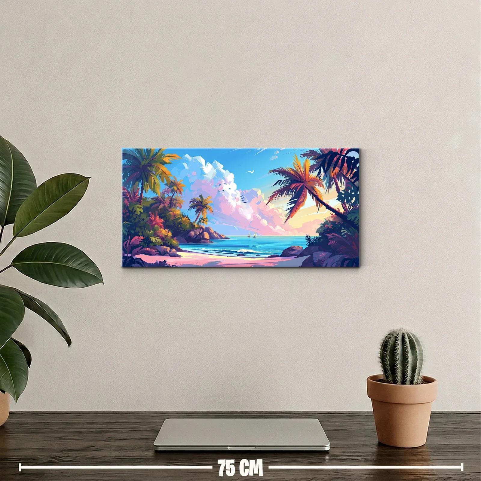 Cuadro playa tropical con palmeras y velero — miniatura 2