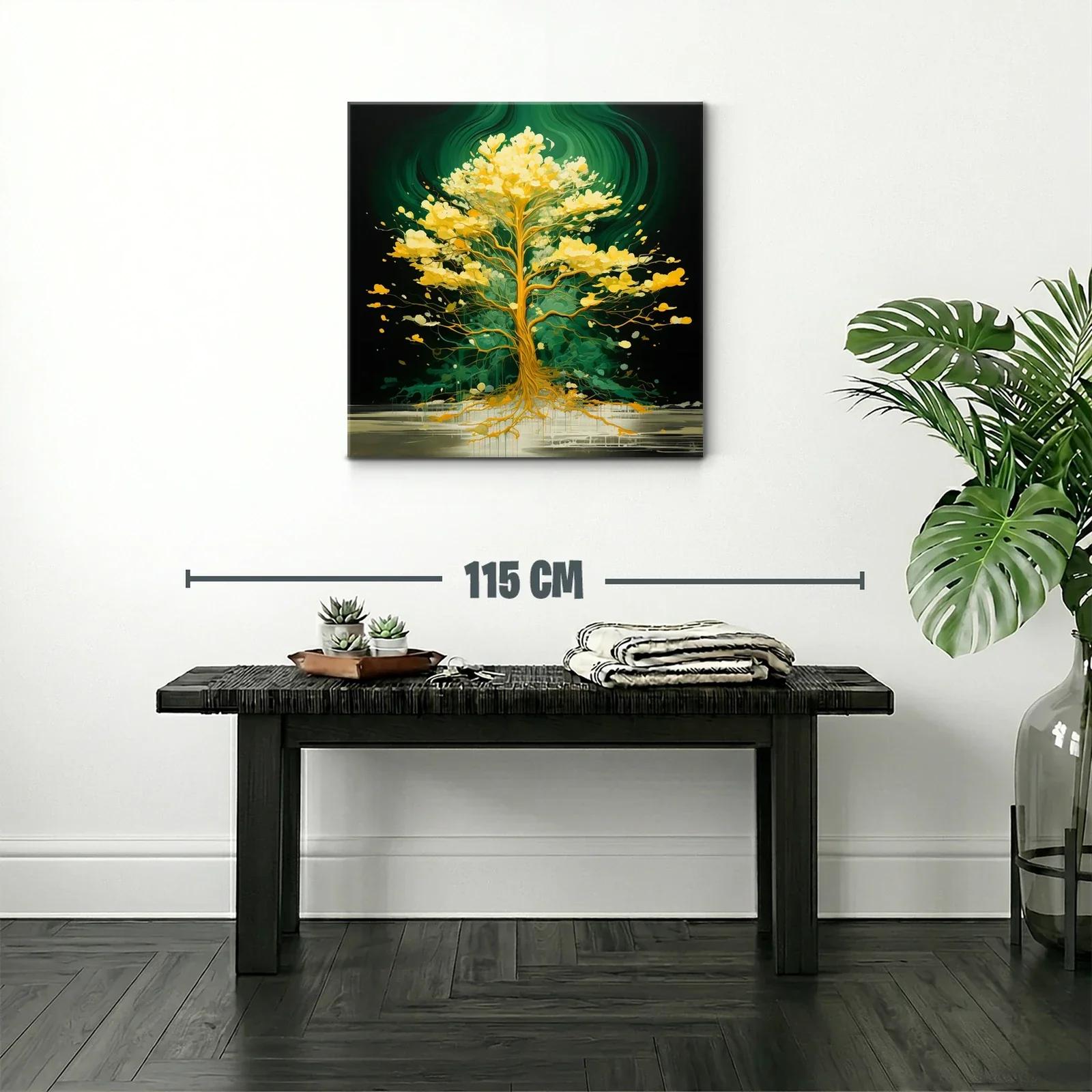 Árbol luminoso con tonos dorados sobre fondo verde oscuro — miniatura 2
