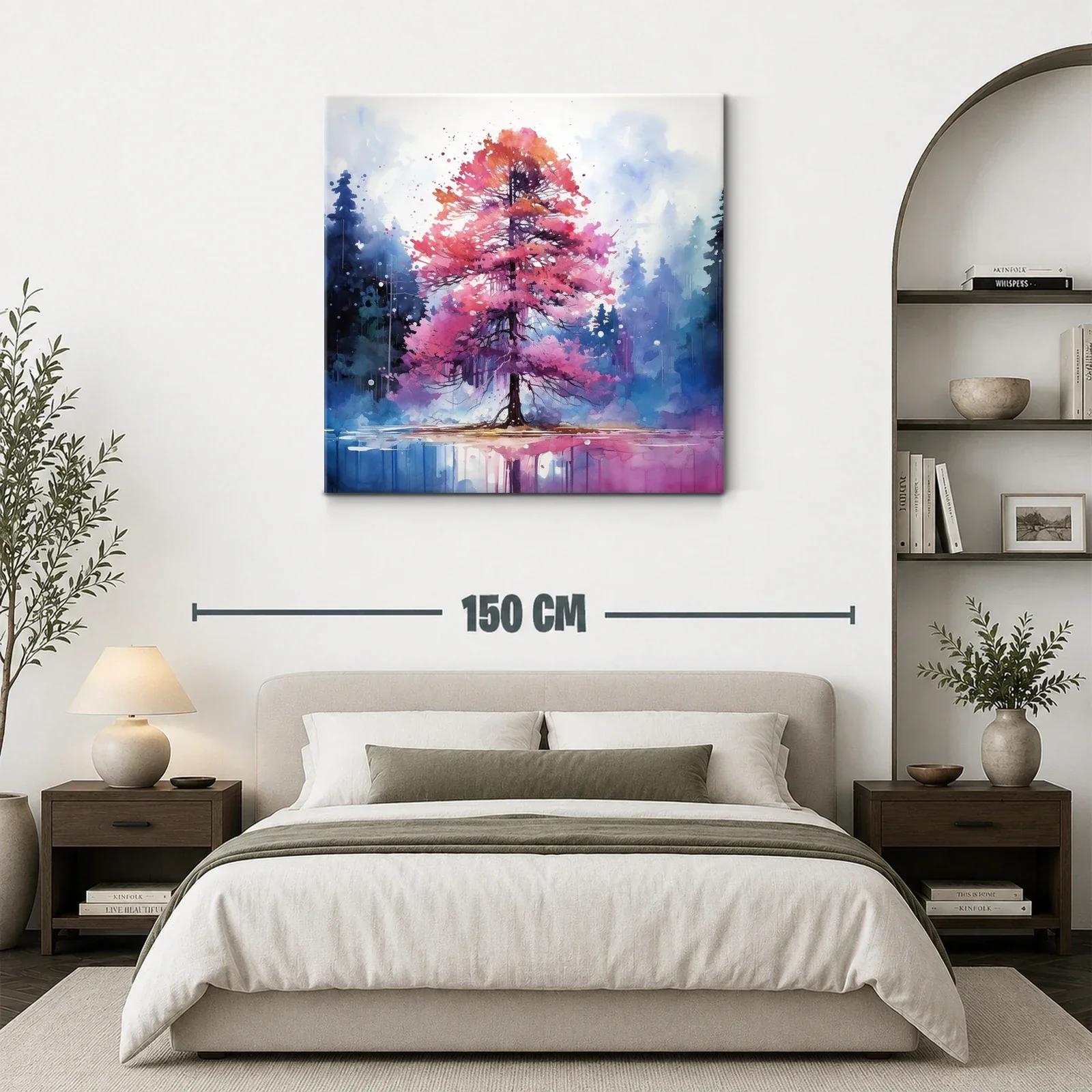 Árbol vibrante en tonos morados y rosas sobre lago tranquilo — miniatura 3
