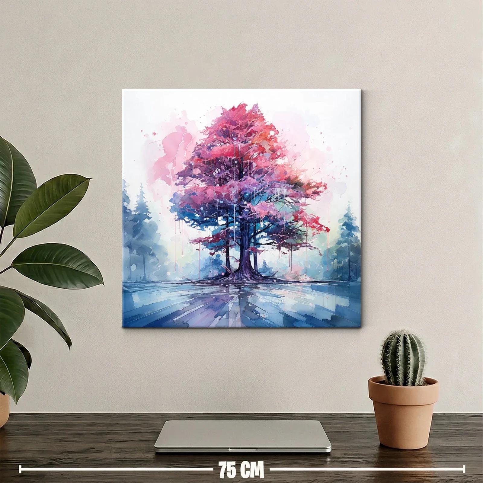 Árbol en tonos rosa y azul con reflejo en agua serena — miniatura 2