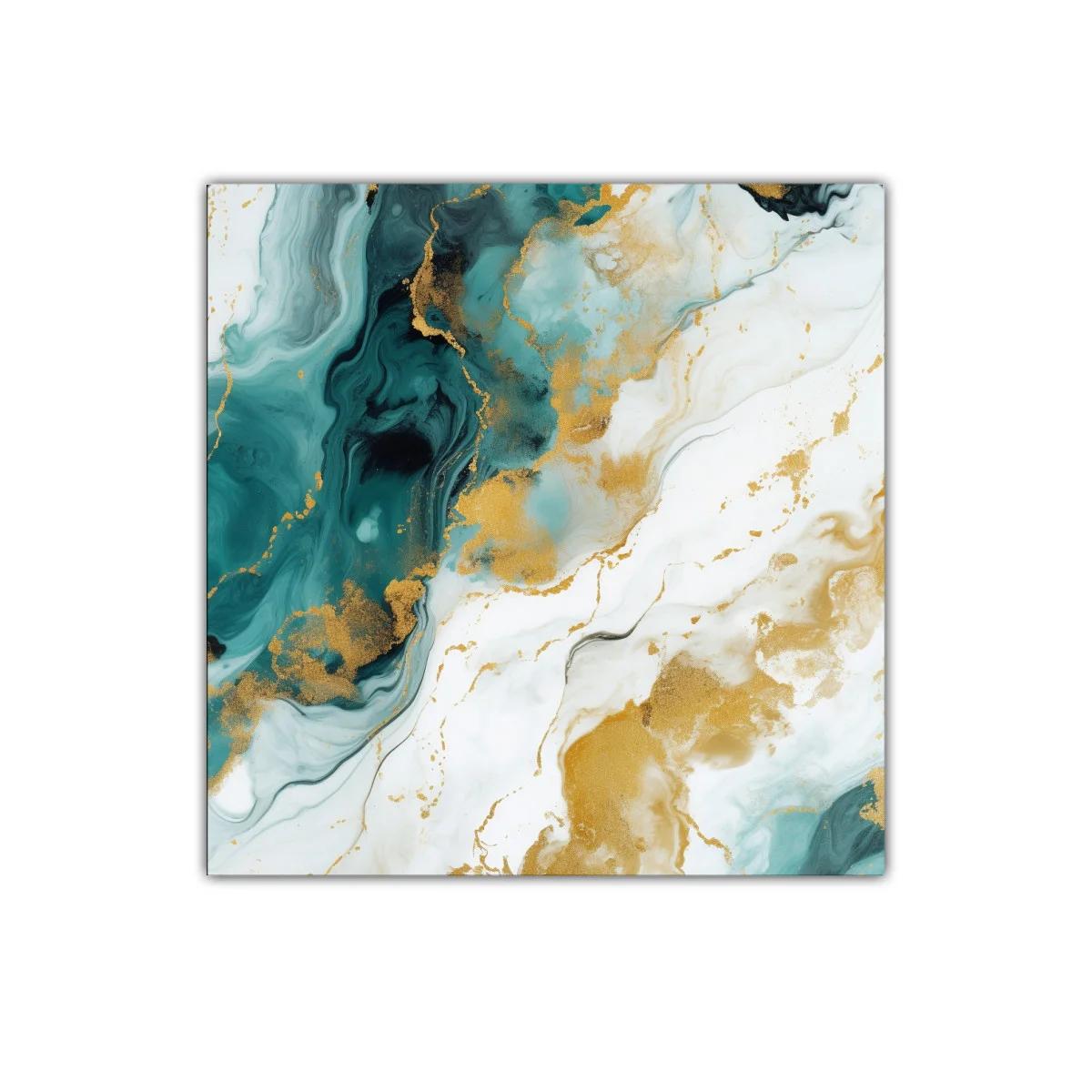Cuadro abstracto con tonos turquesa y dorados decorativos
