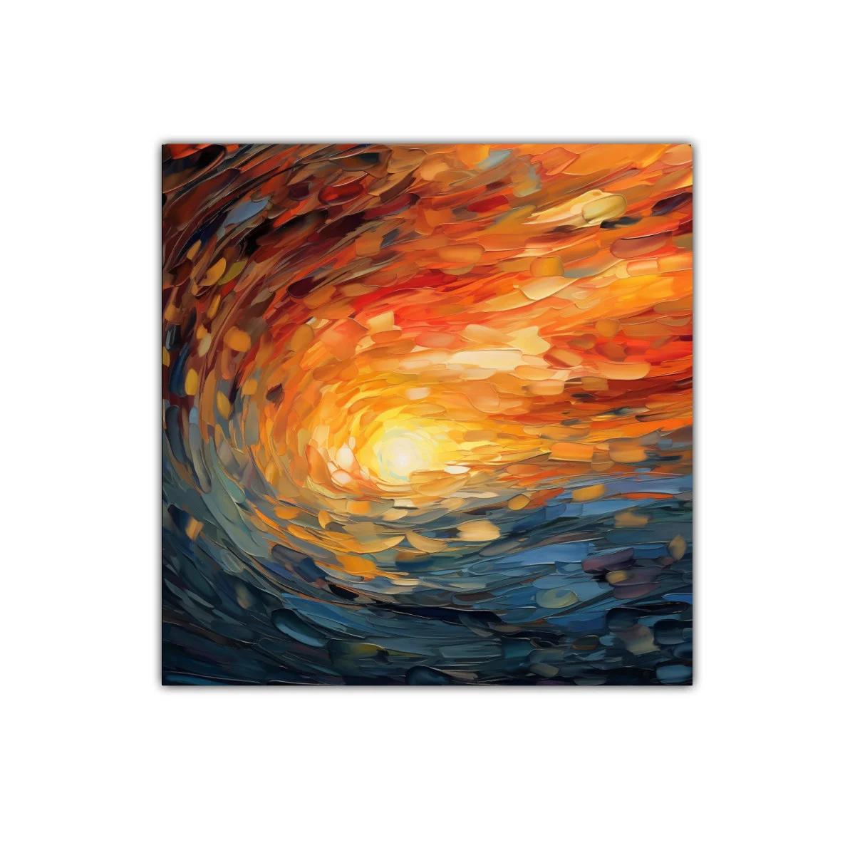 Cuadro abstracto con remolino de colores cálidos y fríos