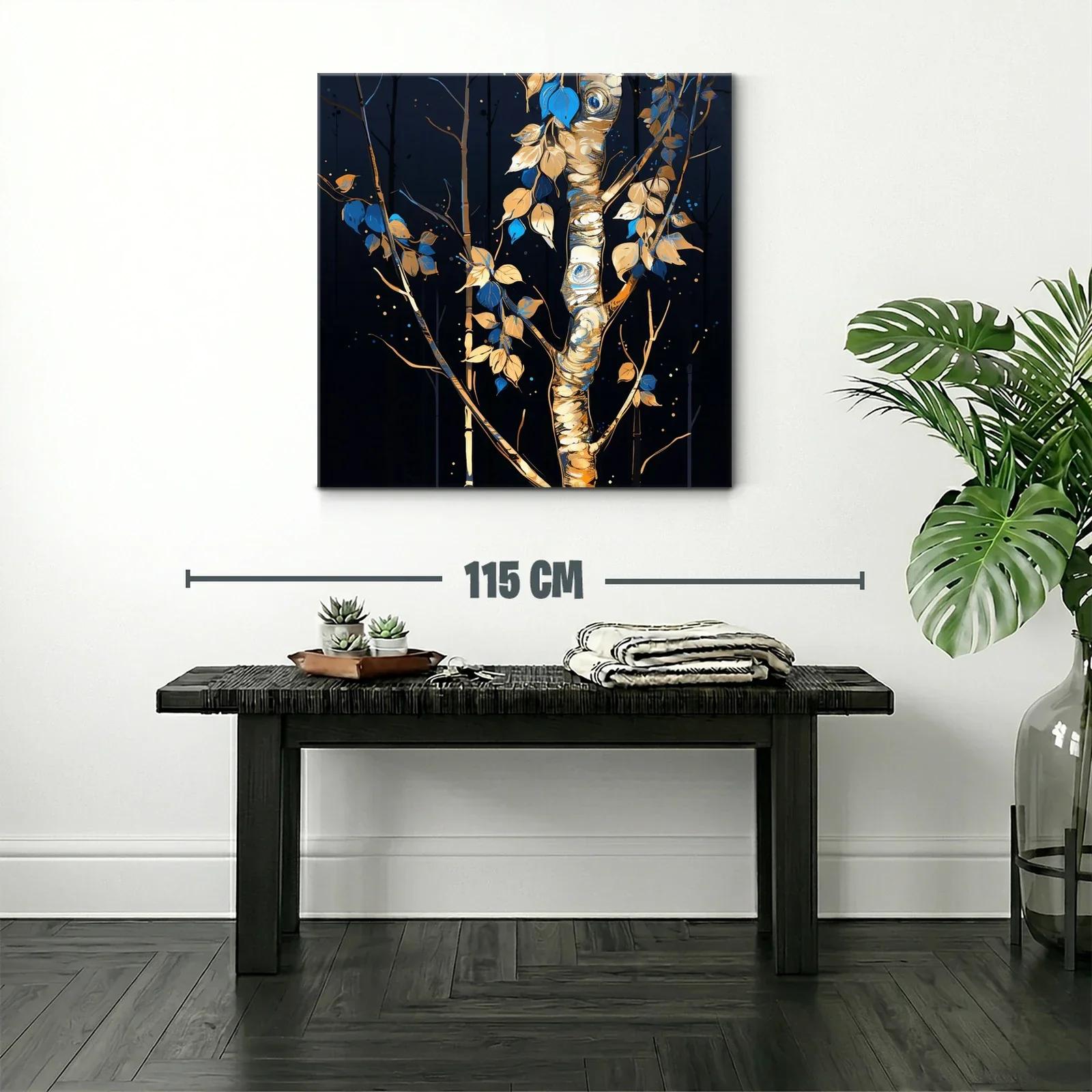 Cuadro Árbol con Hojas en Tonos Azules y Dorados — miniatura 2