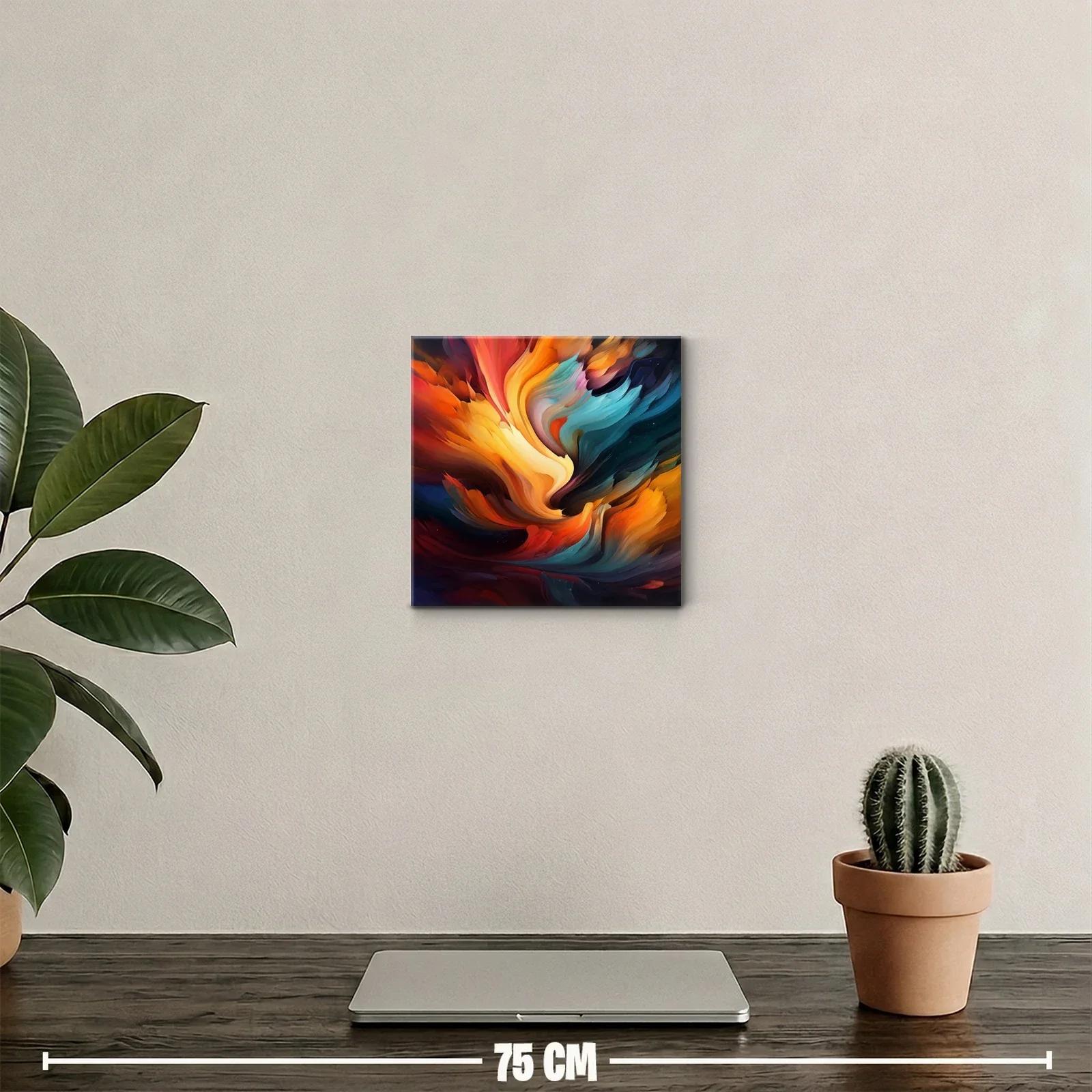Cuadro abstracto con vibrantes ondas de colores cálidos y fríos — miniatura 2