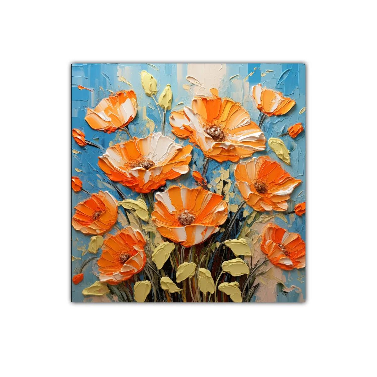 Cuadro decorativo con vibrantes flores naranjas y azul celeste — imagen principal