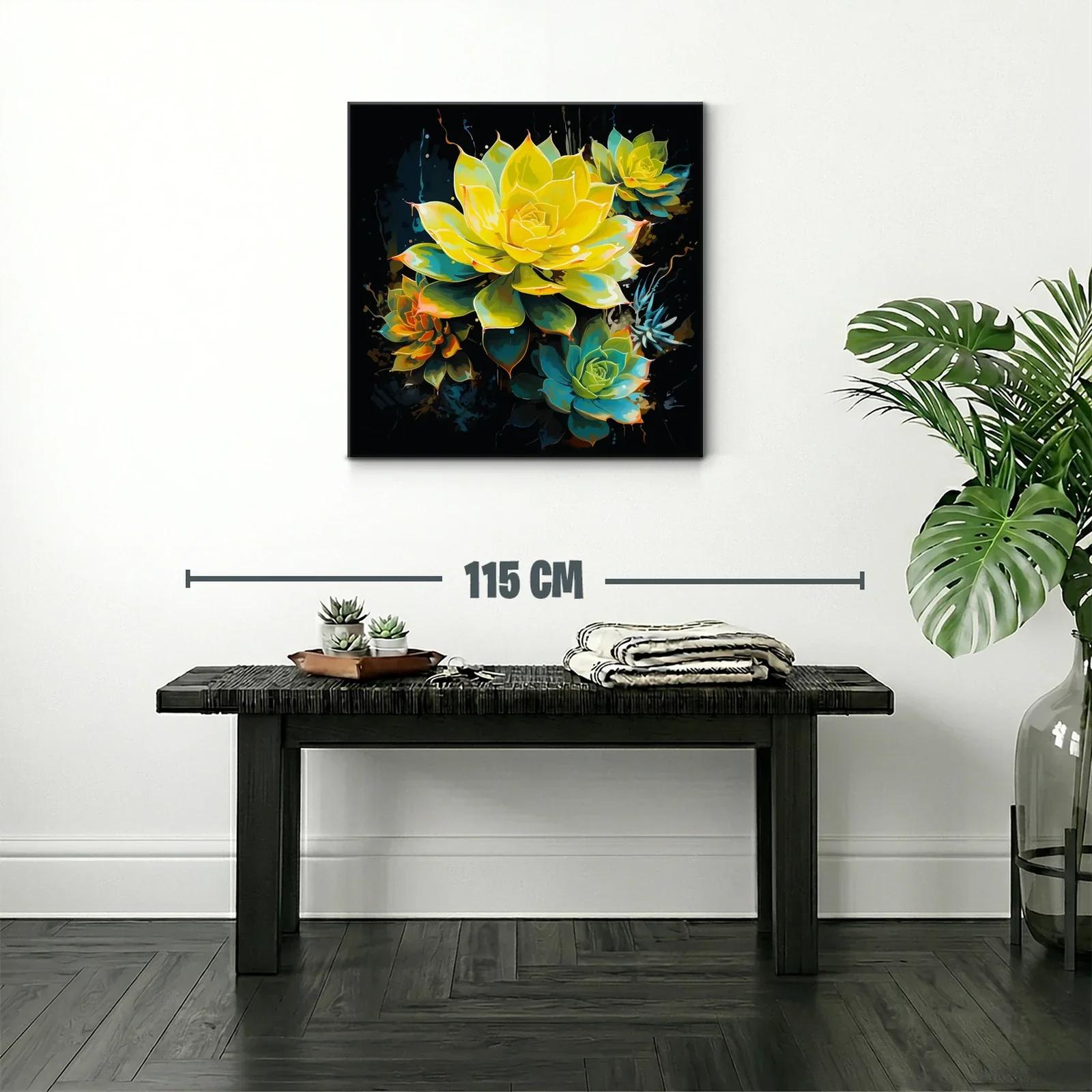 Cuadro floral vibrante con tonos amarillos y verdes — miniatura 2