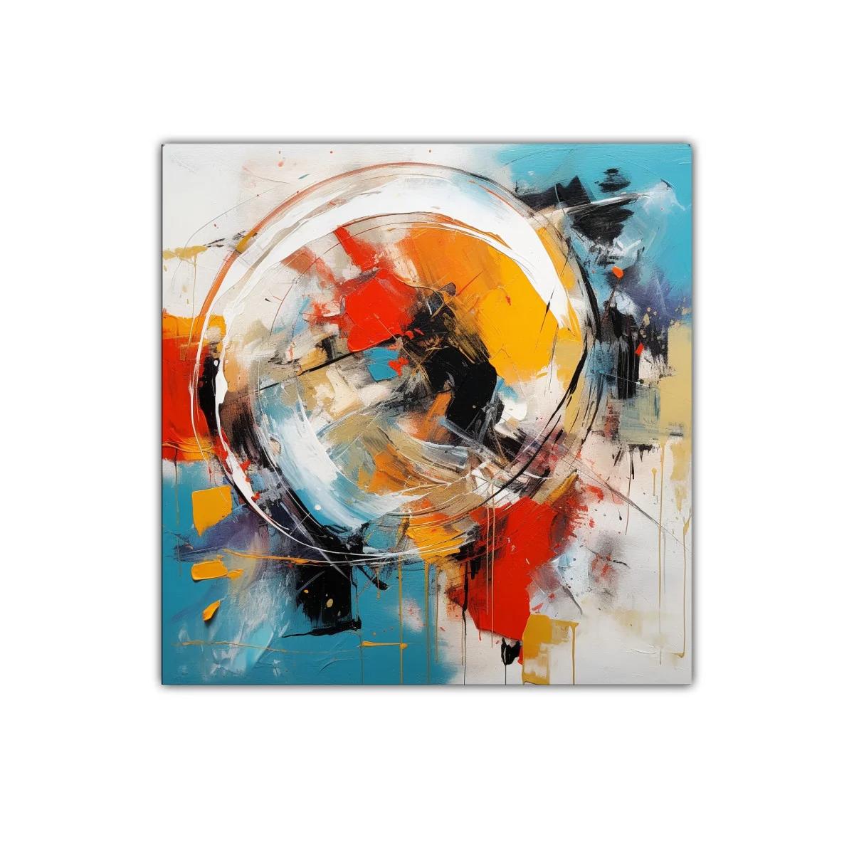 Cuadro abstracto en vibrantes tonos cálidos y fríos contrastantes