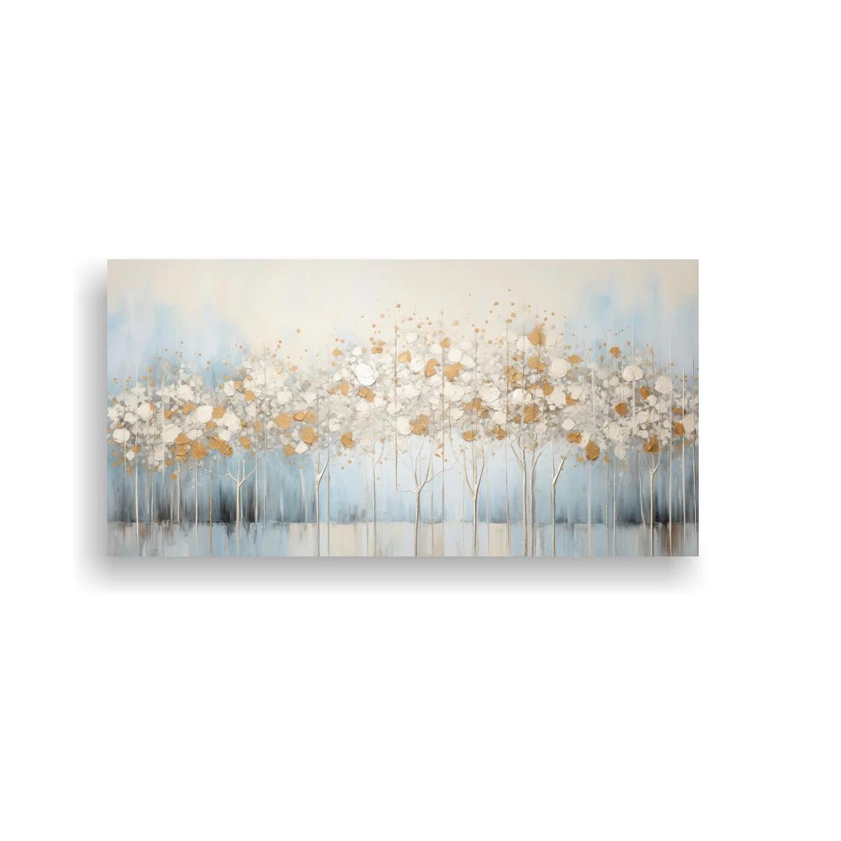 Cuadro flores silvestres blancas y doradas con fondo brumoso