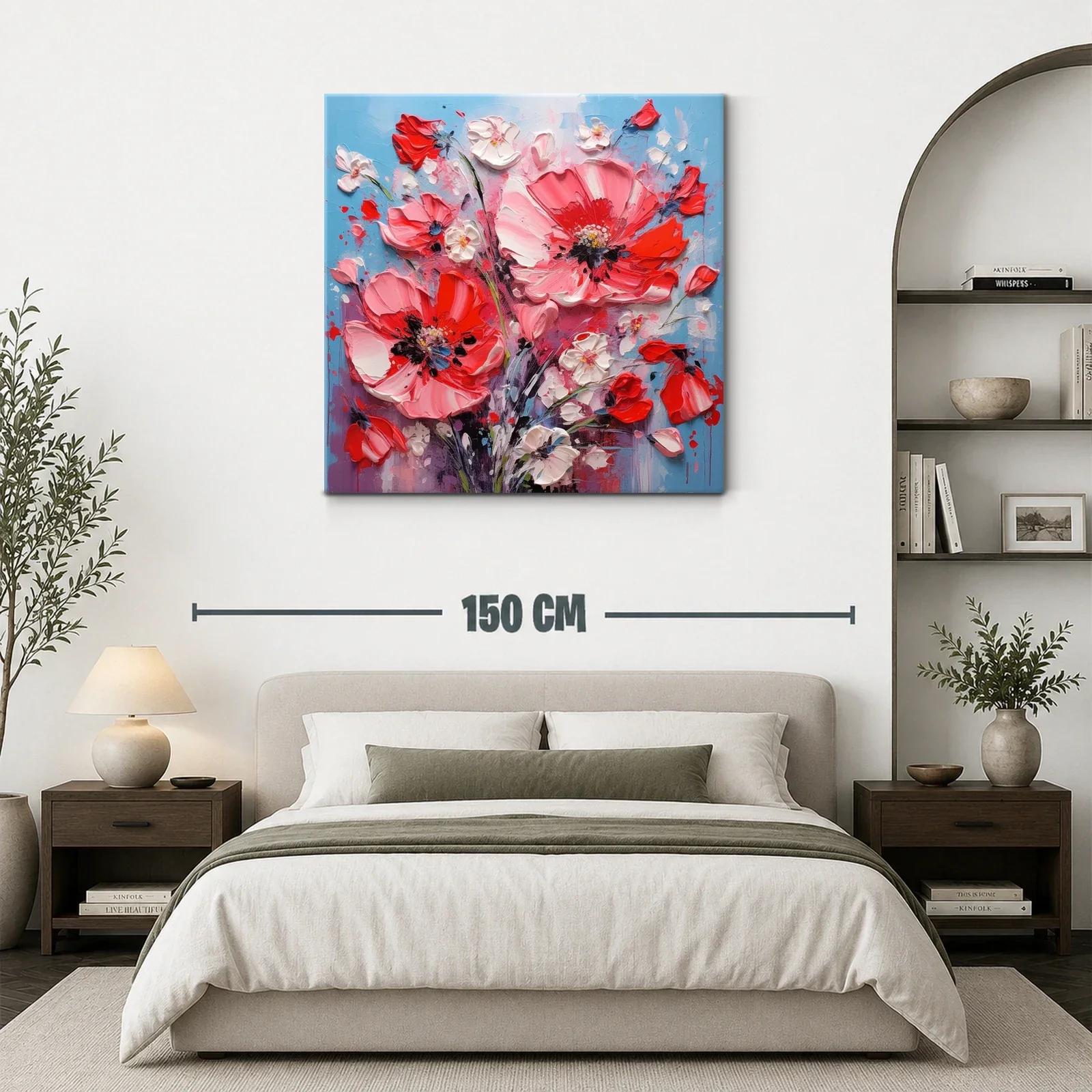 Cuadro con intenso ramo floral en vibrantes tonos rojos y rosas — miniatura 3