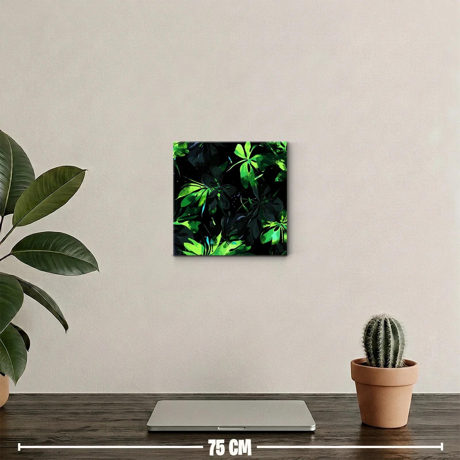 Cuadro decorativo con hojas tropicales en tonos verdes y negros — miniatura 2
