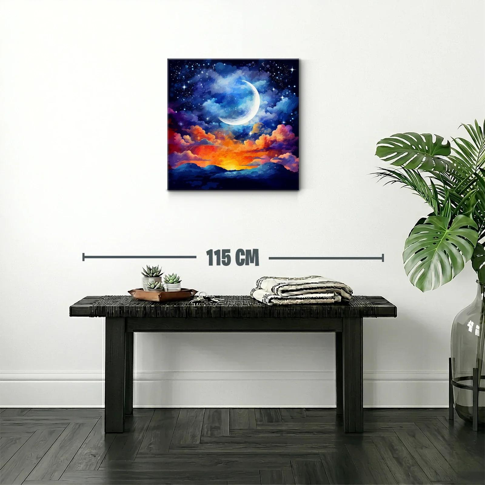 Atardecer celestial con luna creciente y cielo estrellado — miniatura 2