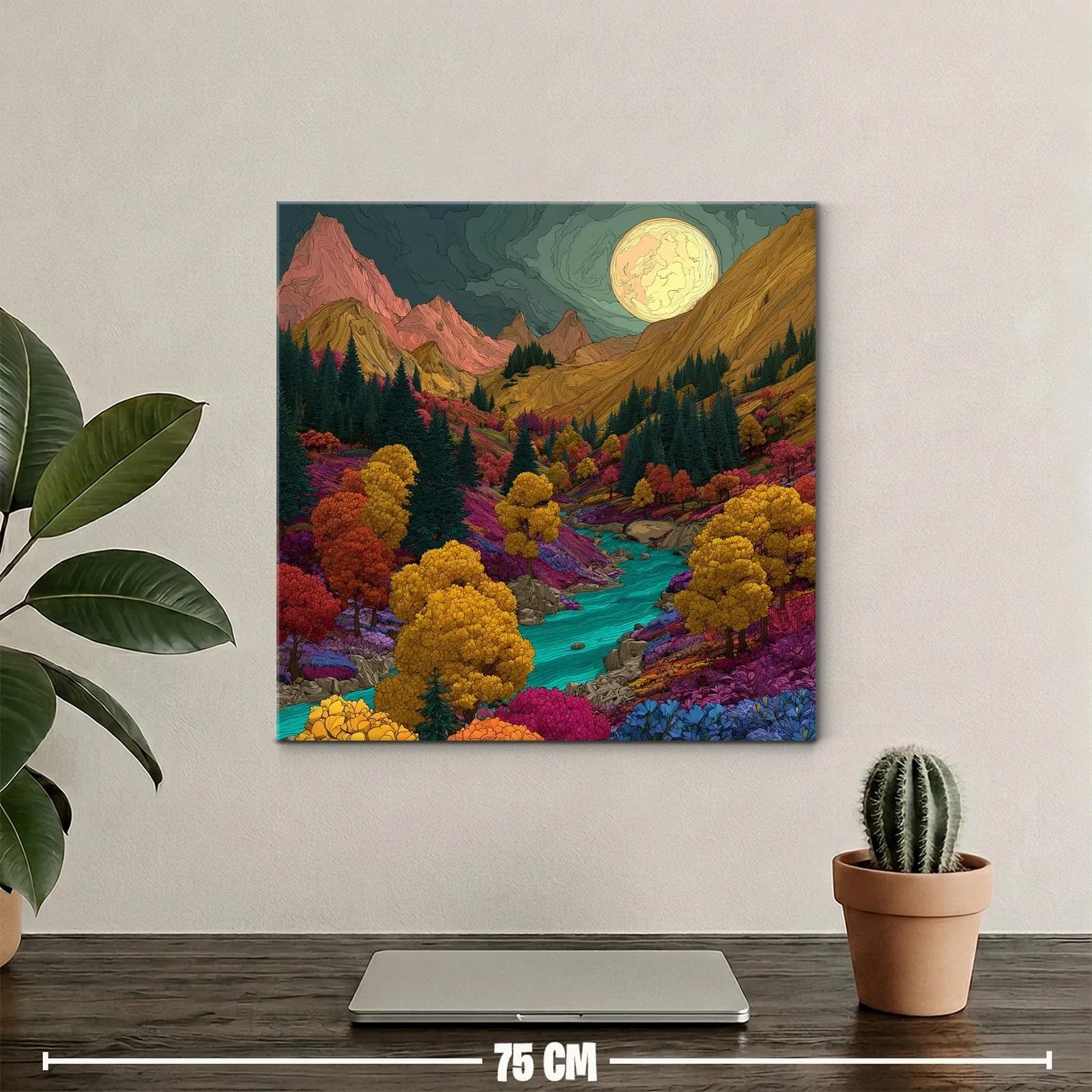 Paisaje vibrante de montaña con río bajo luna llena — miniatura 2