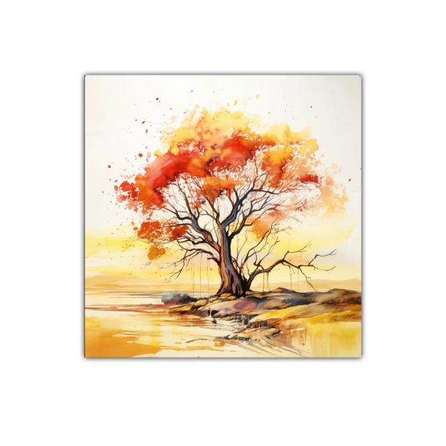 Árbol en otoño con tonos cálidos y vibrantes