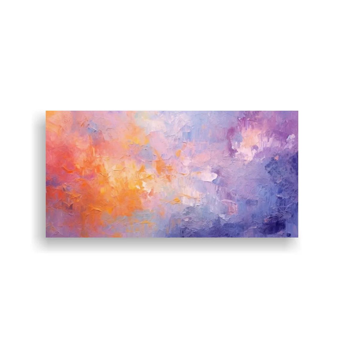 Cuadro abstracto coral y violeta en formato panorámico