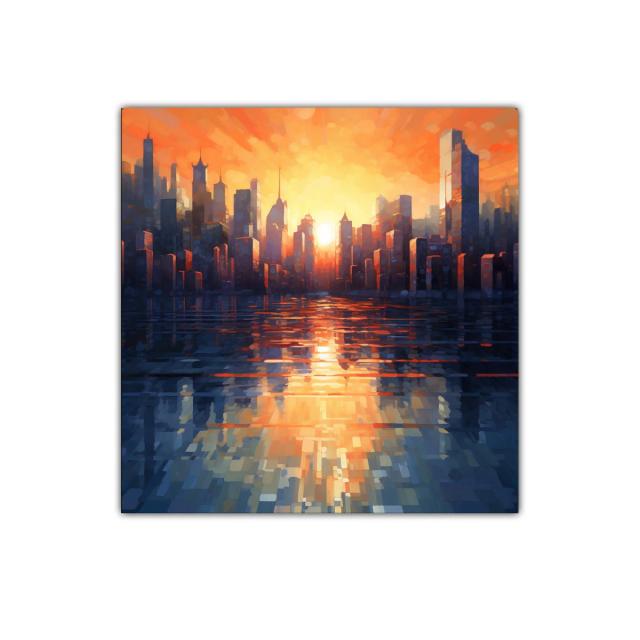 Atardecer vibrante en la silueta de la ciudad moderna