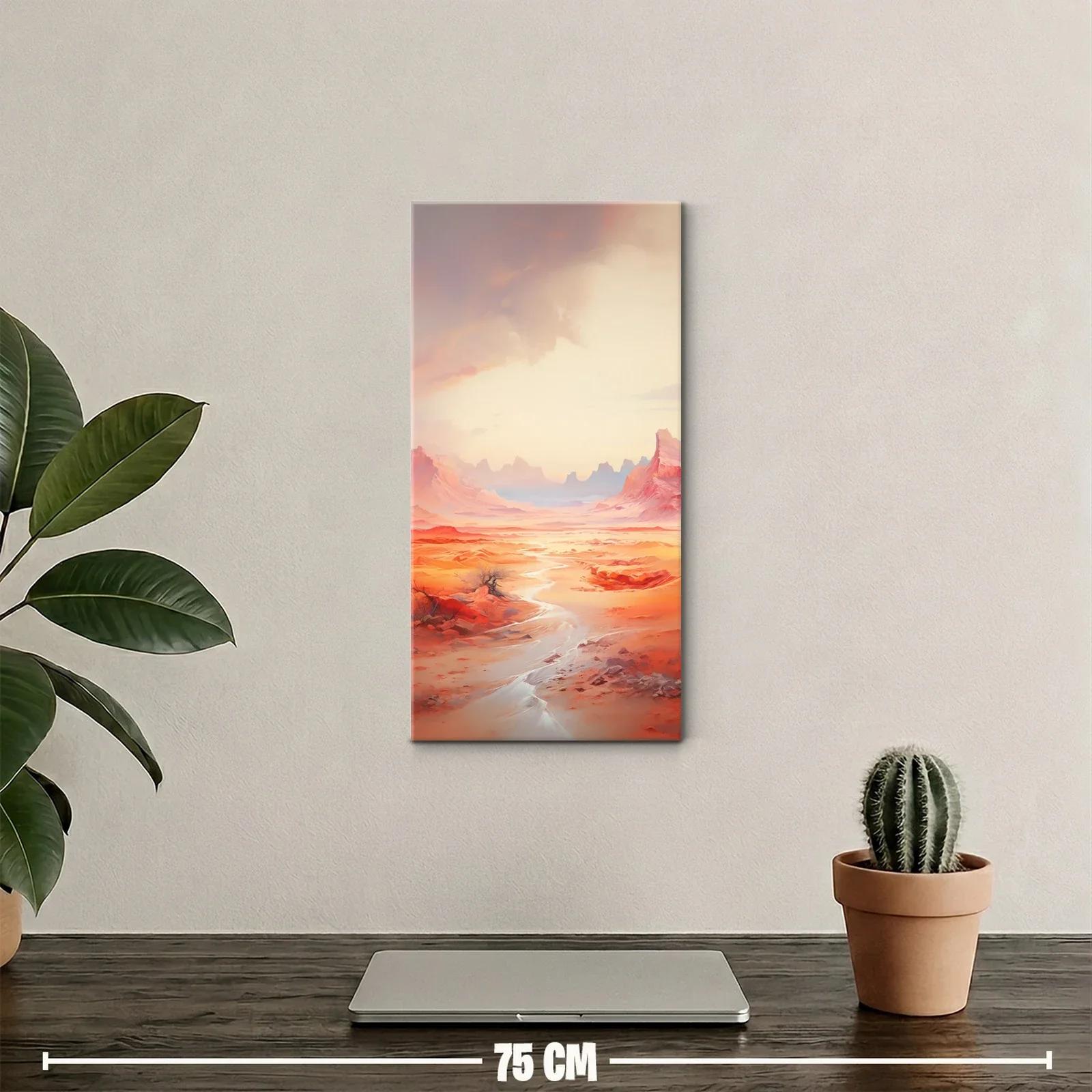 Cuadro paisaje desértico surrealista con cauce serpenteante — miniatura 2