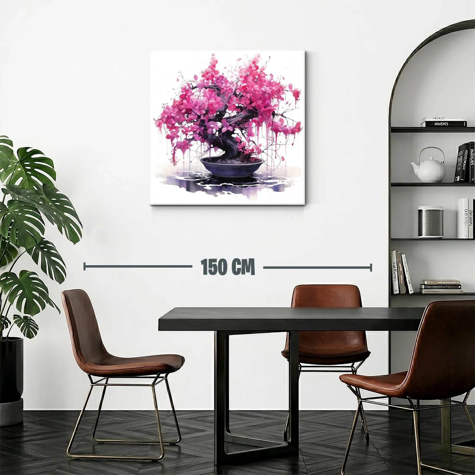 Bonsái en flor rosa vibrante sobre fondo luminoso blanco — miniatura 2