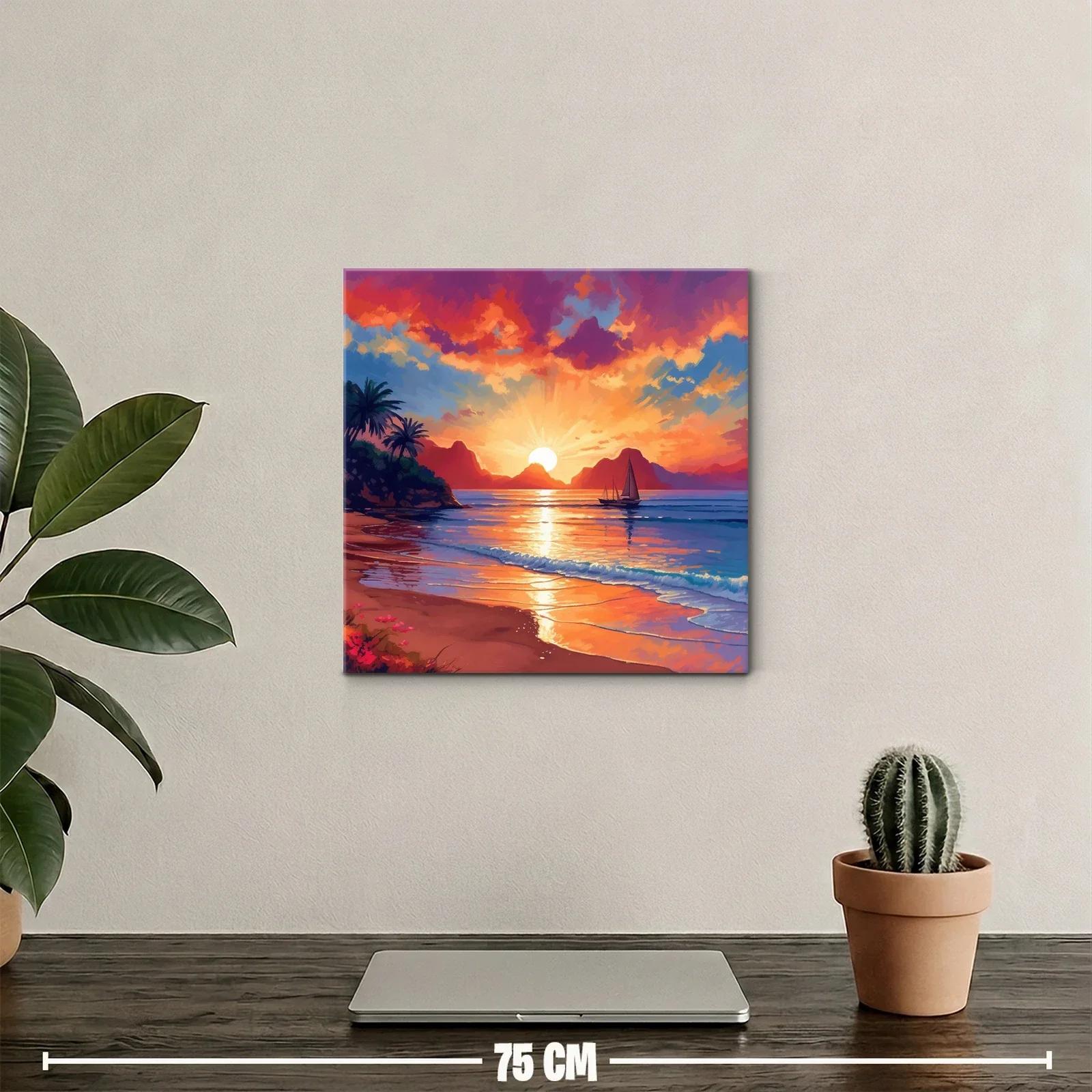 Atardecer vibrante con velero en la playa tranquila — miniatura 2