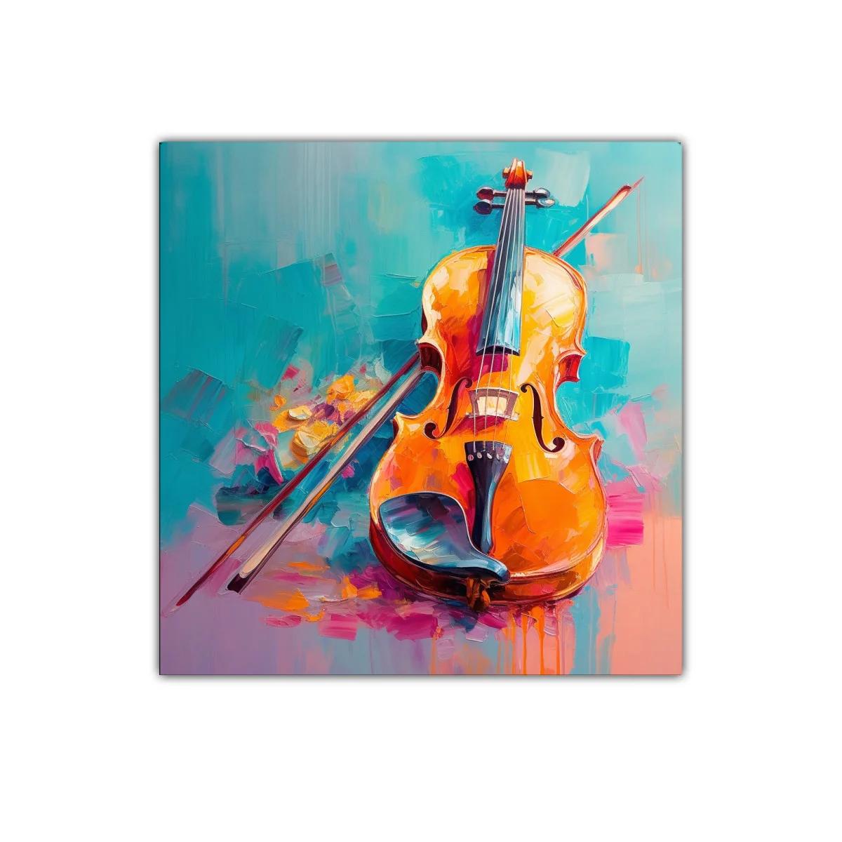 Cuadro decorativo con violín vibrante y fondo colorido — imagen principal