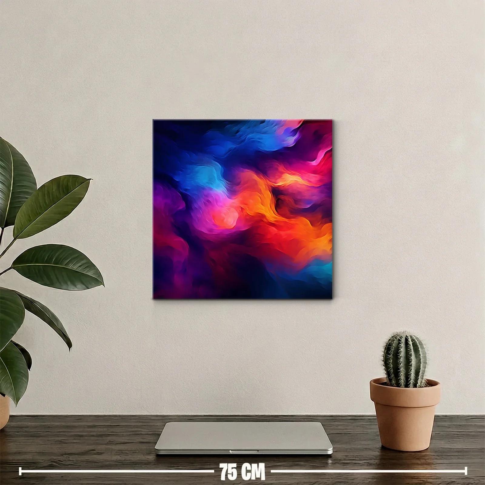 Cuadro abstracto con vibrantes tonos cálidos y fríos en movimiento — miniatura 2