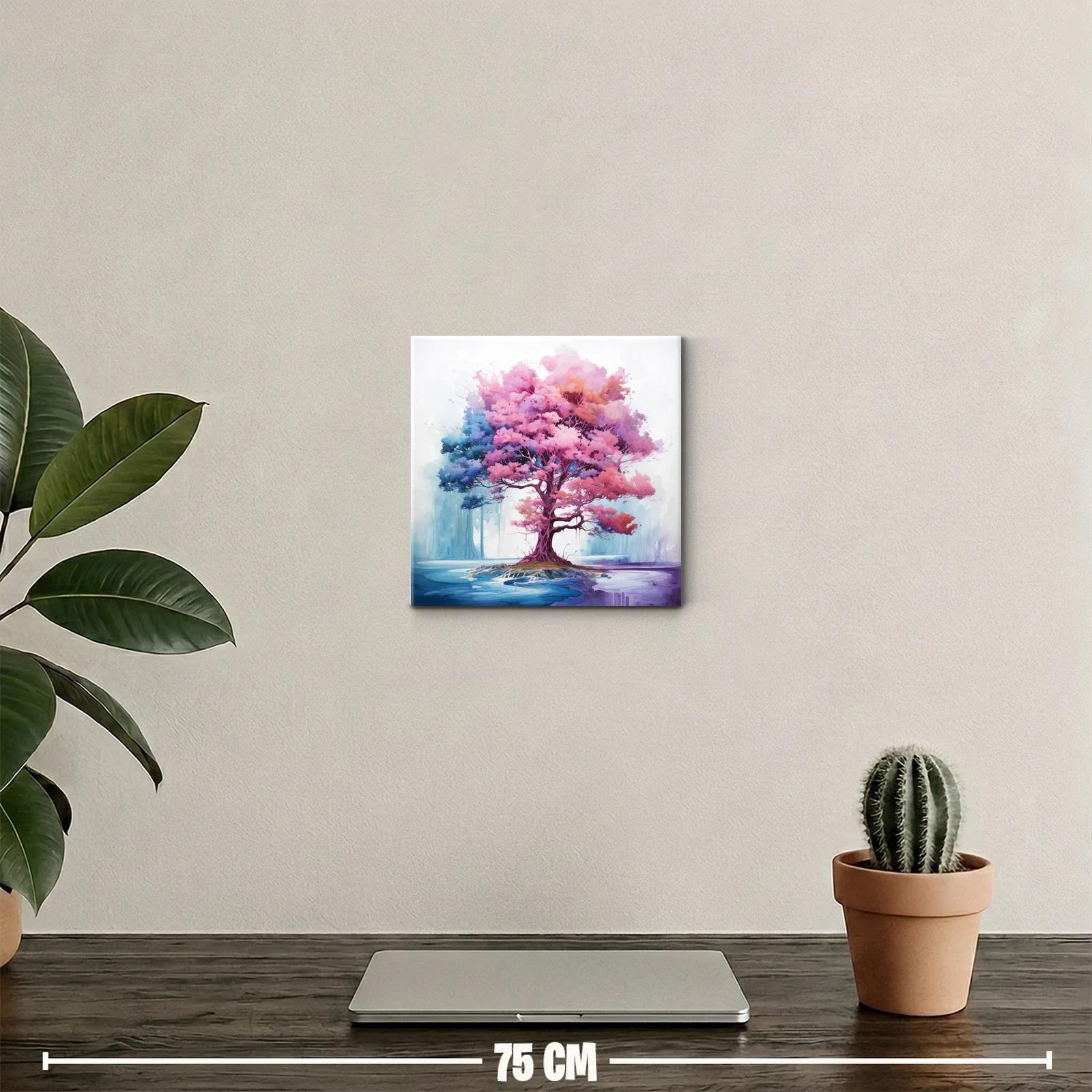 Árbol vibrante con tonos rosas y azules en paisaje onírico — miniatura 2