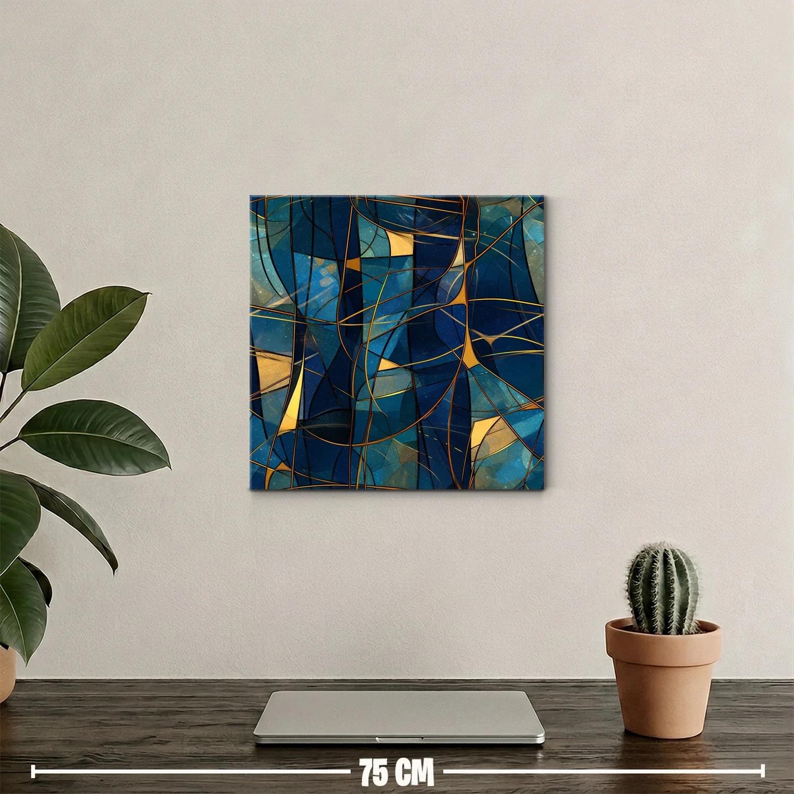 Composición abstracta con tonos azules y líneas doradas entrelazadas — miniatura 2