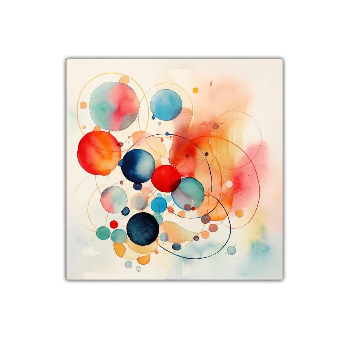 Composición abstracta con círculos coloridos y delicados trazos — imagen principal