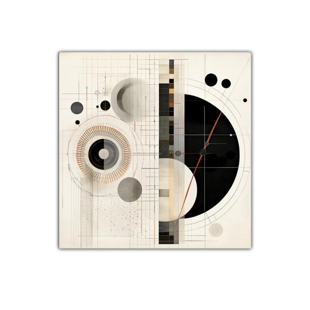 Cuadro abstracto geométrico con círculos y líneas delicadas