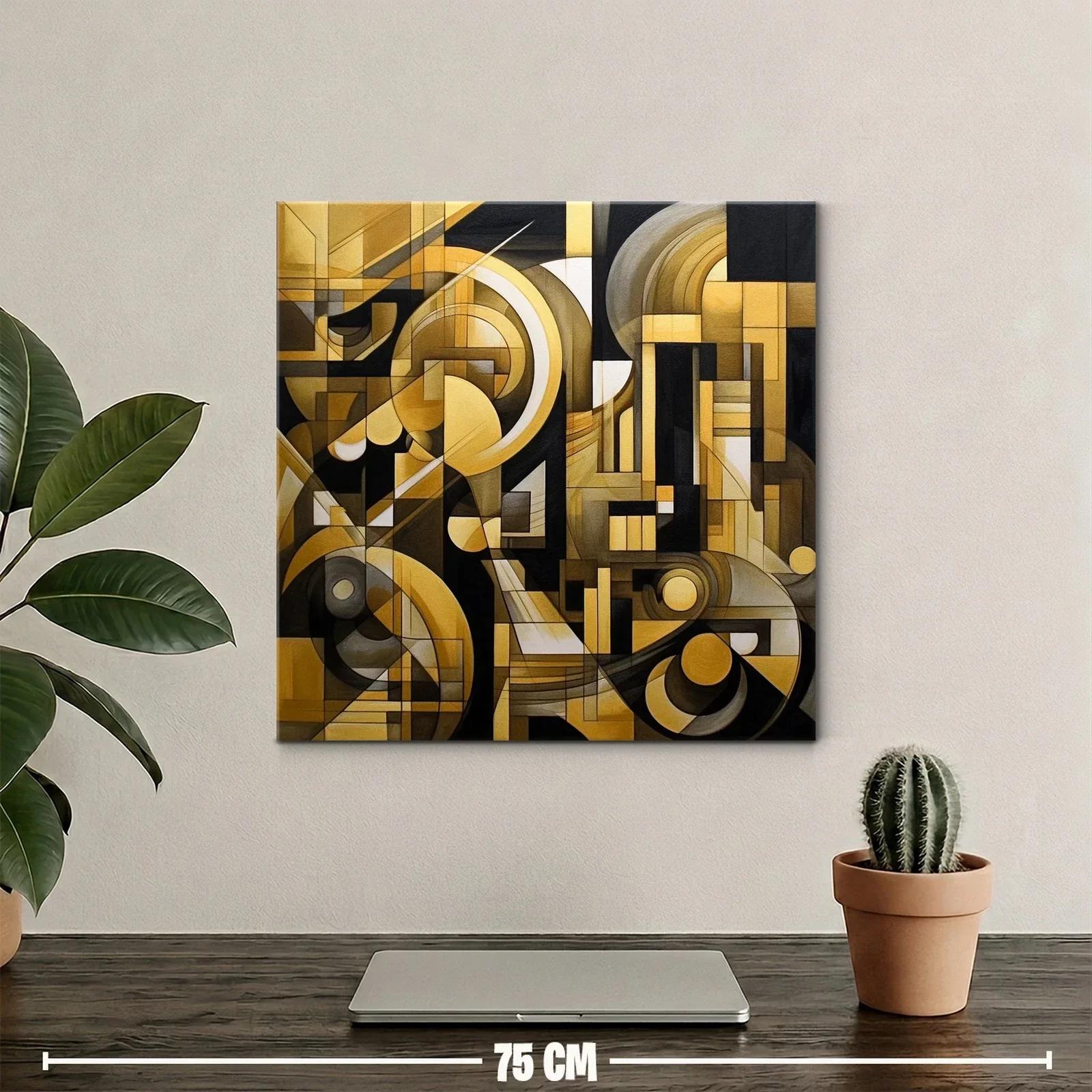Composición geométrica abstracta en tonos dorados y negros — miniatura 2