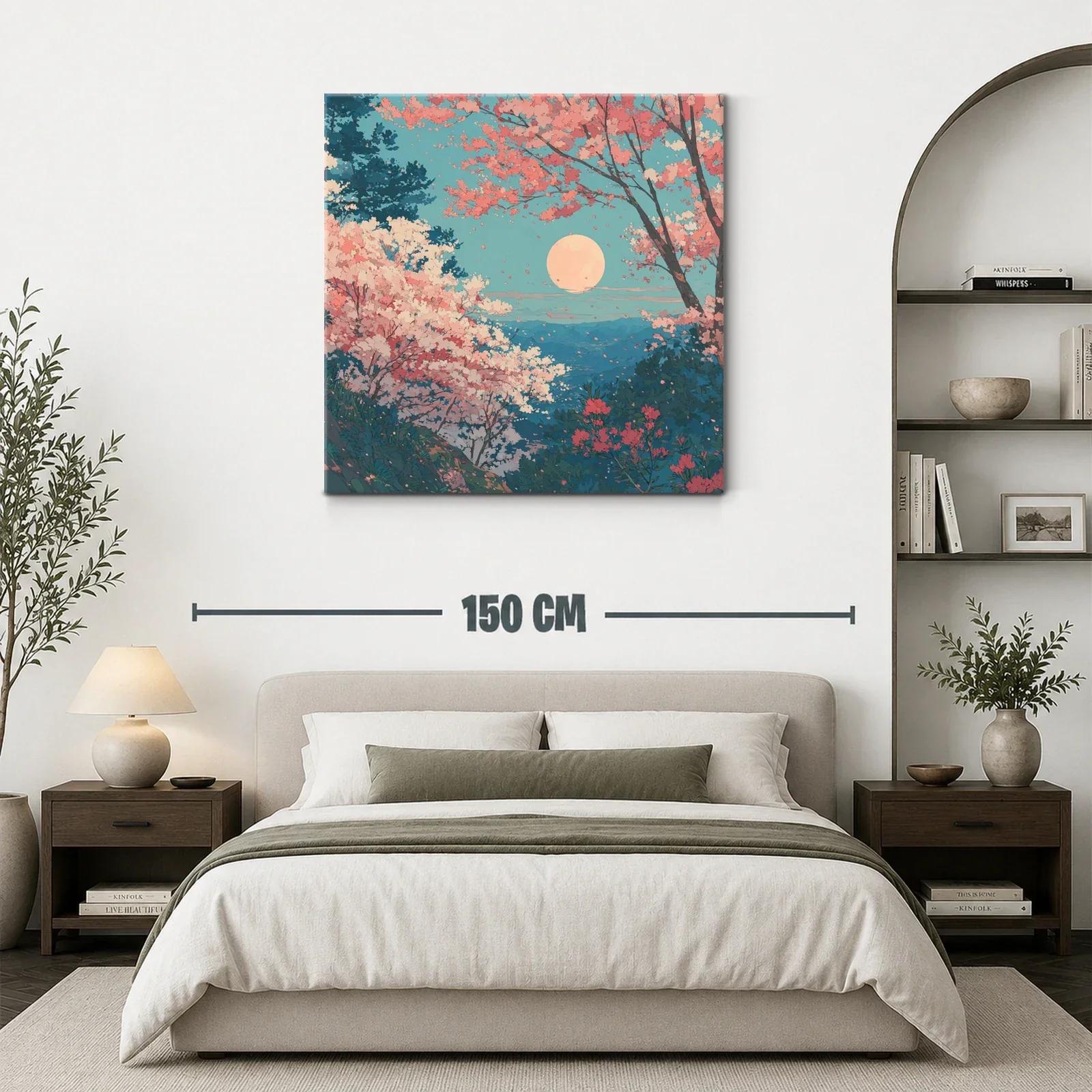 Paisaje de cerezos en flor bajo luna llena — miniatura 3