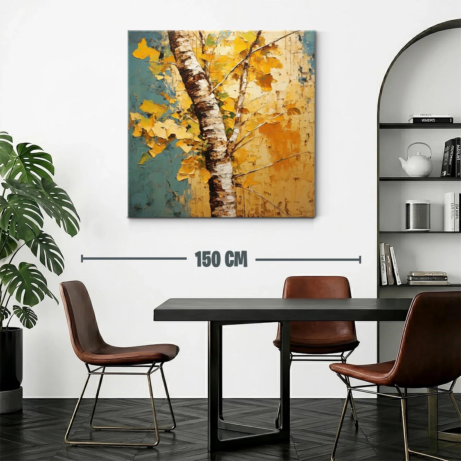 Árbol otoñal con hojas doradas y fondo azul y amarillo — miniatura 2